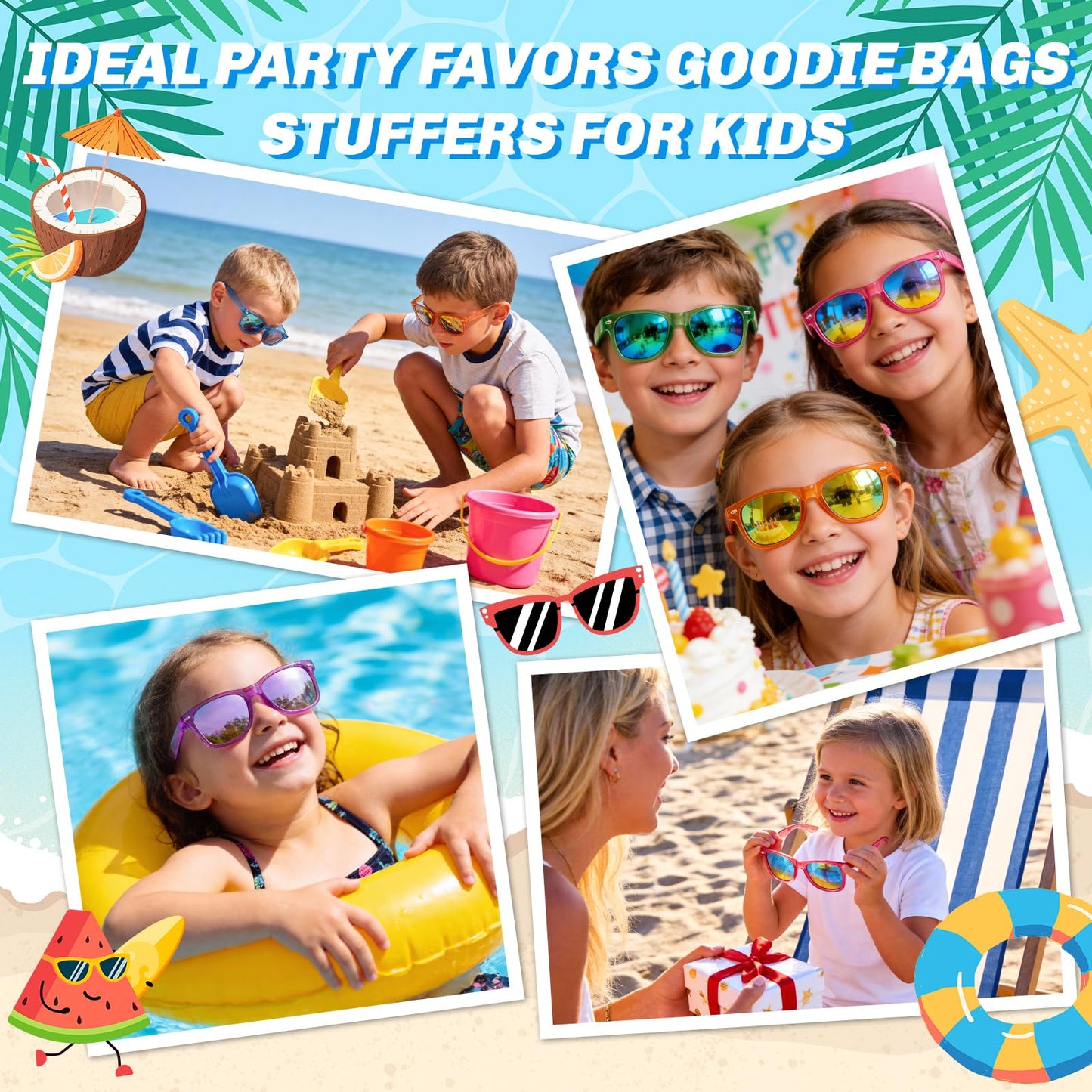 Party Favors Kids Sunglasses - Toddler Sunglasses Bulk for Kid Age 3-8, Neon Glasses with UV 400 Protection for Boys Girls, Goodie Bags Stuffers for Birthday Classroom Graduation Gifts - 32 Packs