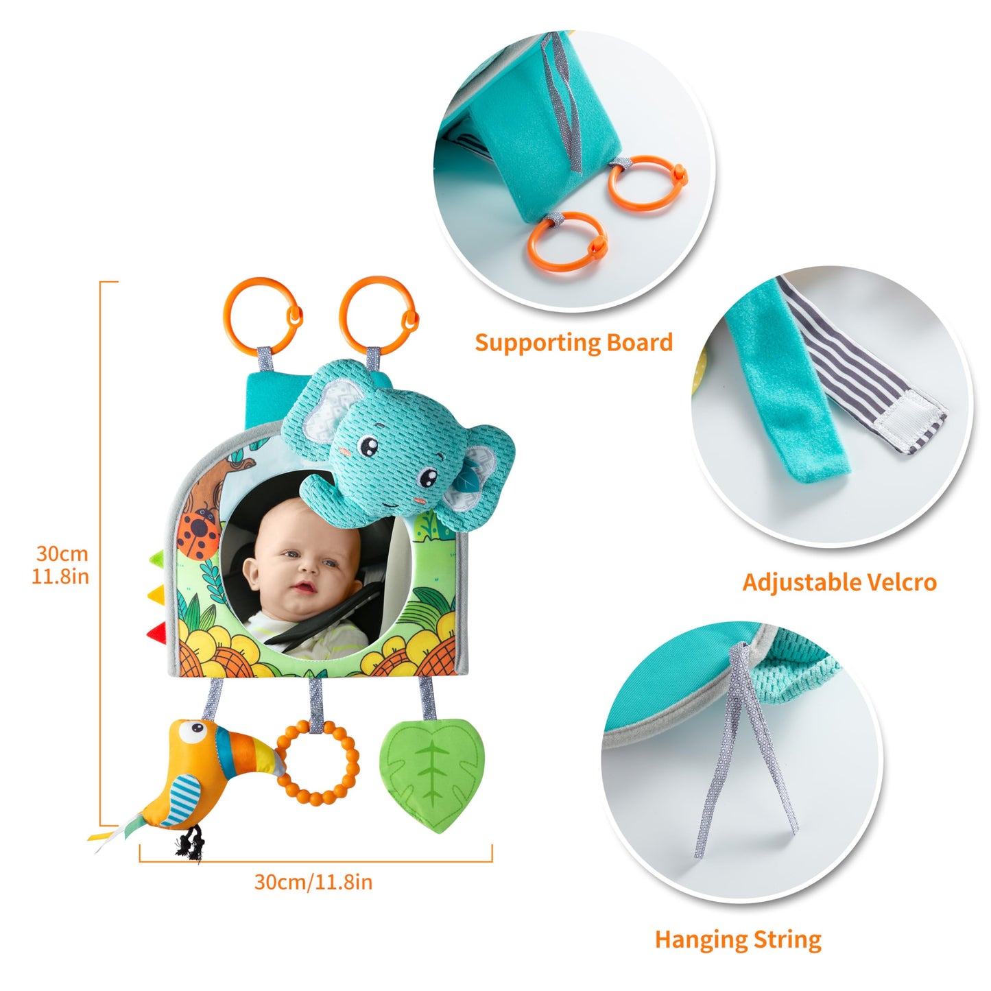 Lynncare Car Seat Toy, Baby Car Mirror for Rear Facing, Travel Baby Activity Center with Hanging Engaging Toys for Infants Babies 0-6-12-18 Months Boy Girl