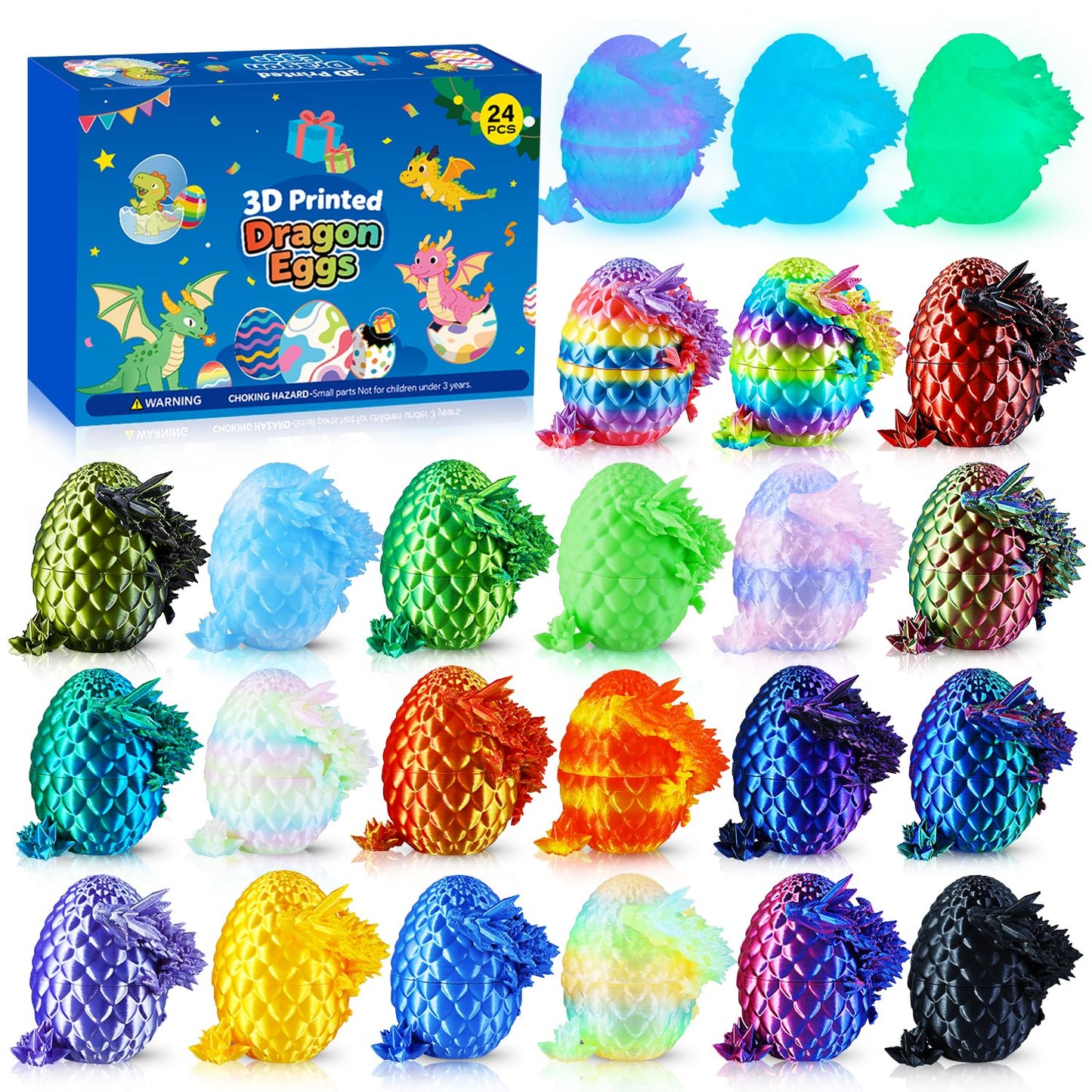 24 PCS 3D Printed Dragon Eggs with Dragon Inside, Prefilled Easter Dragon Egg for Basket Stuffers, Mystery Crystal Easter Toy & Decor, Classroom Prize Supplies, Unique Easter Basket Essentials for Kid