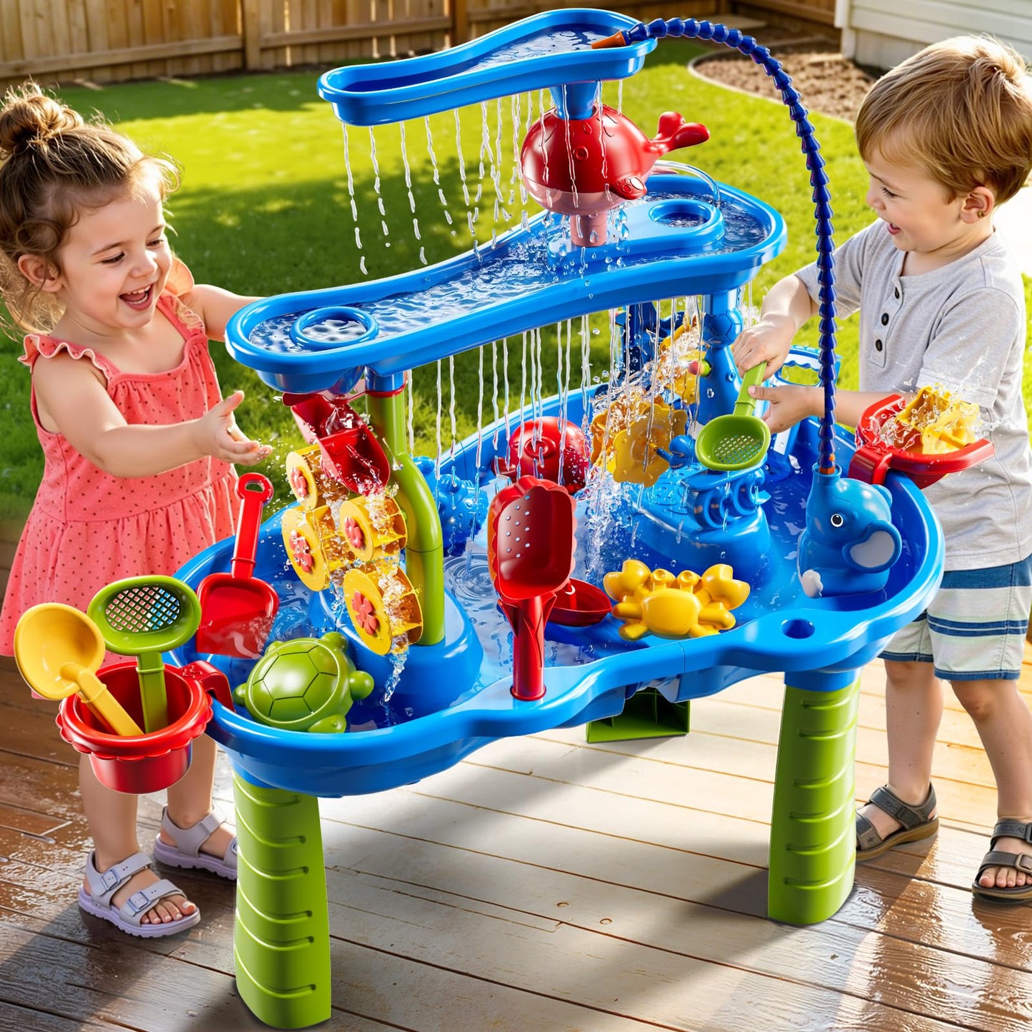 JUKUDAHU Water Table for Kids Ages 4-8 with Water Pumb, Summer Outdoor Sand Water Table for Boys Girls, Kids Water and Sand Activity Sensory Toys for Toddlers Age 3-8
