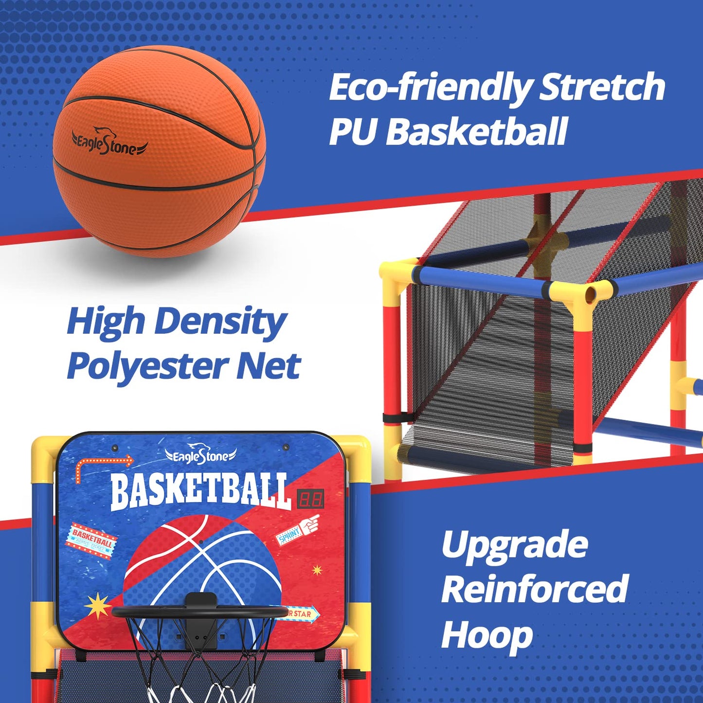 EagleStone Kids Arcade Basketball Game with Electronic Scoreboard and Cheer Sounds, Indoor Outdoor Basketball Hoop with 4 Balls, Game Toy Gift for Ages 3-12 Boys and Girls