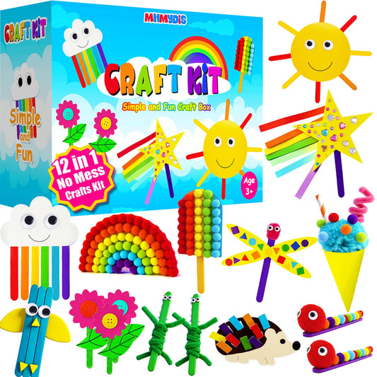 MHMYDIS First Craft Kit for Kids - 12 in 1 No Mess Creative Arts and Crafts kit for Kids Ages 4-8 - Toddler Crafts Kit Supplies - Gifts for Girls and Boys 3 4 5 6 7 8 Year Old
