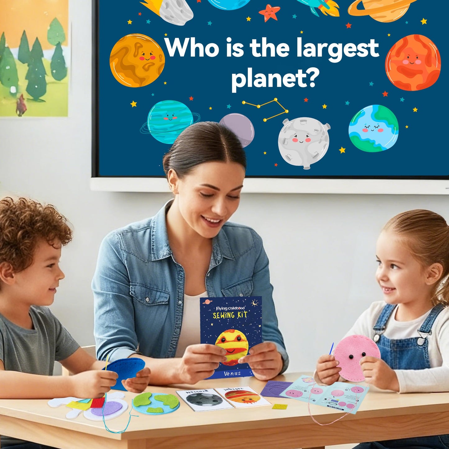 Flying Childhood Solar System Sewing Kit for Kids - Beginner Felt Craft Kits - Montessori Toys Gifts for Girls Boys 6 7 8 9 Toddler DIY Projects Classroom Must Haves