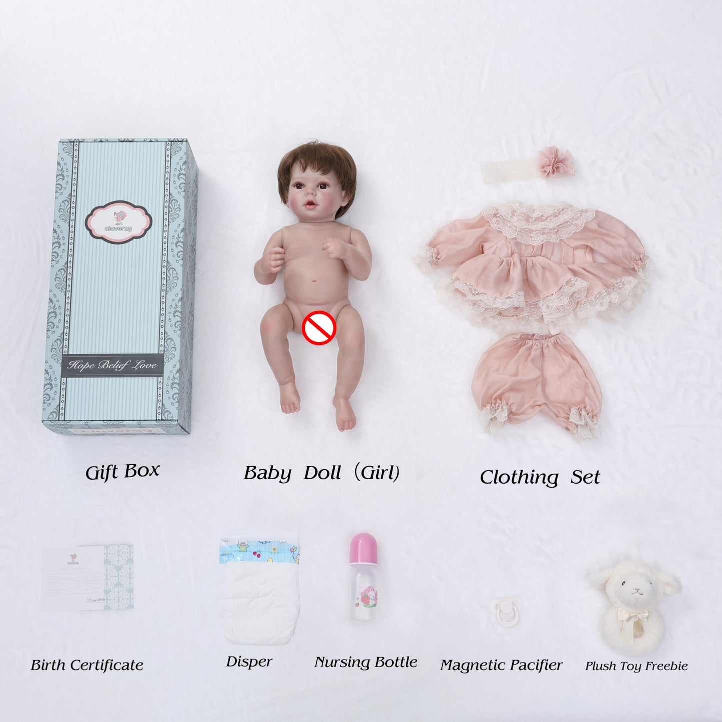 Cloveray 20inch Large Realistic Reborn Baby Doll Hand-Rooted Hair Lifelike Baby Dolls with Accessories for 3+ Year Old Girls Gifts, Pretend Play, Collection