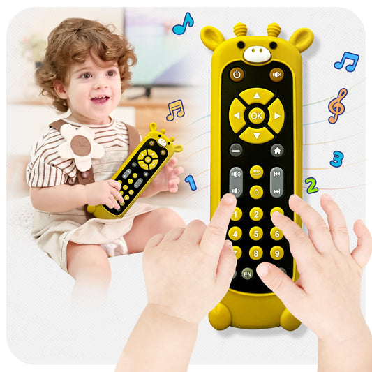 KIRALUMI Baby Remote Control Toy with Giraffes Silicone Cover - Educational Musical Baby Toddler Toys with Realistic Play, Lights, and Sounds - 6, 9, 12, 18 Month Boys Girls Toys Gift