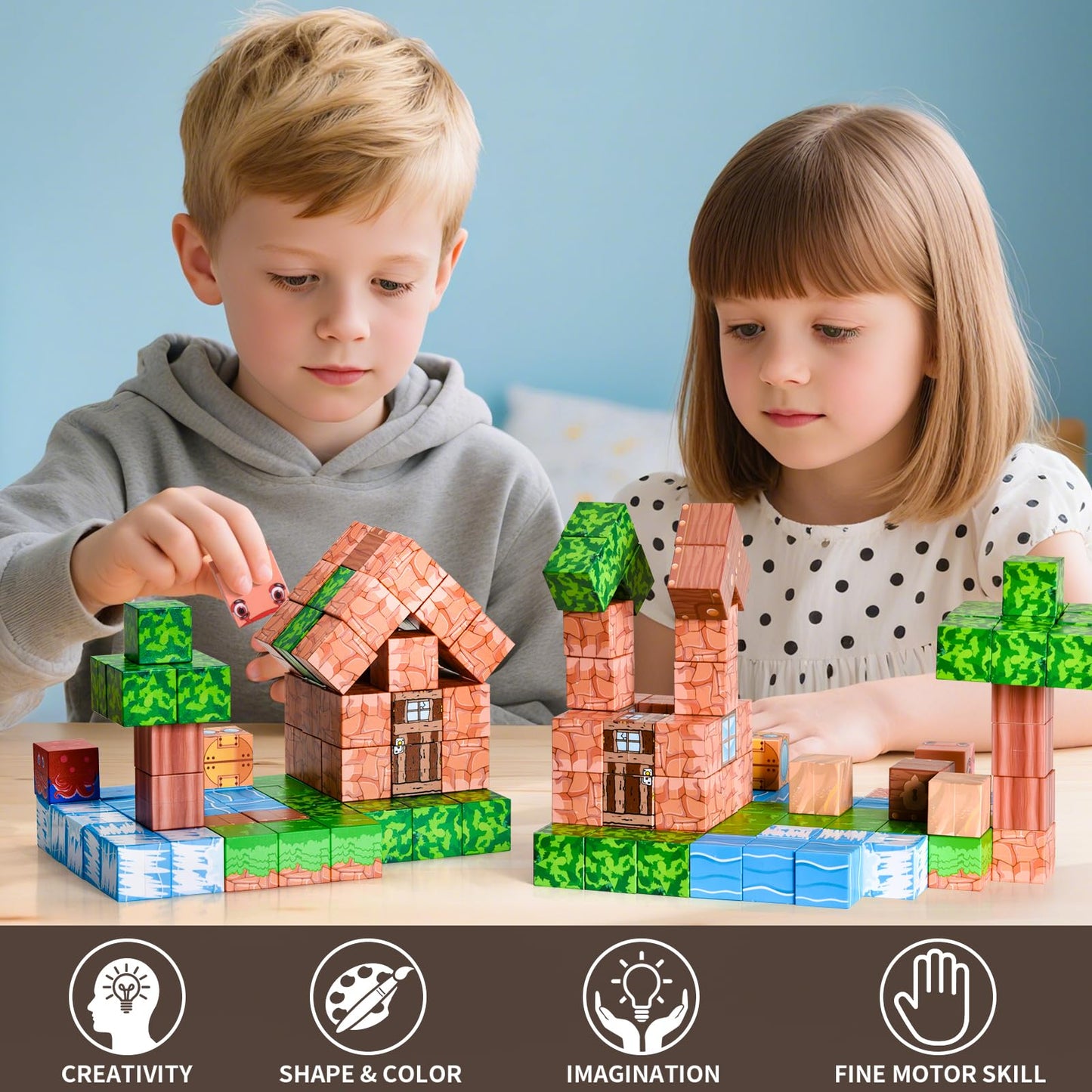 KKQ 100PCS Magnetic Blocks,STEM Building Toys for Boys 3+,Toddler Sensory Constructions Stacking Magnet Blocks,Christmas Birthday Gifts for Girls Age 4 5 6 7 8 9 10