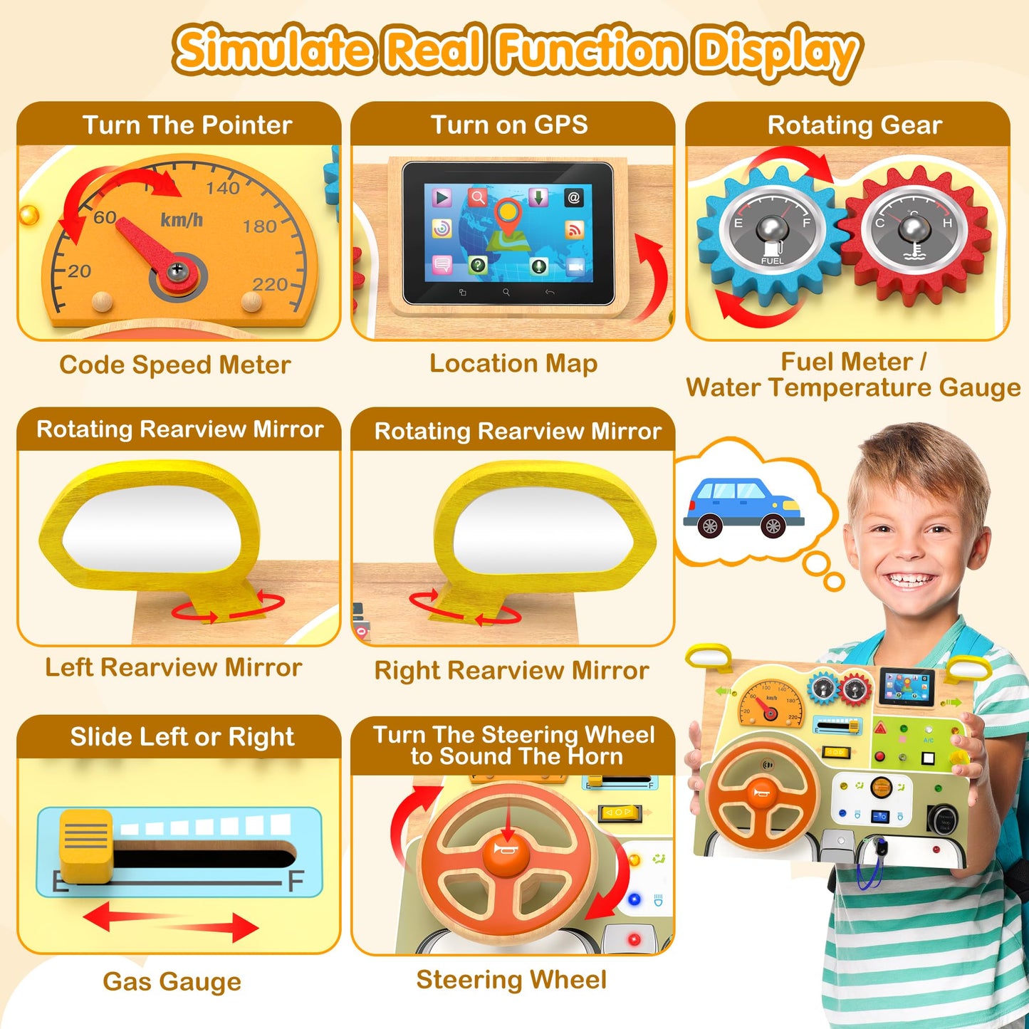 JGOBUB Montessori Toddler Toys - Baby Wooden Busy Board - Sensory Toys with Light Switch - Travel Toys for Educational Toddler Activities for Toddlers 3 4 5 6+ Year Old