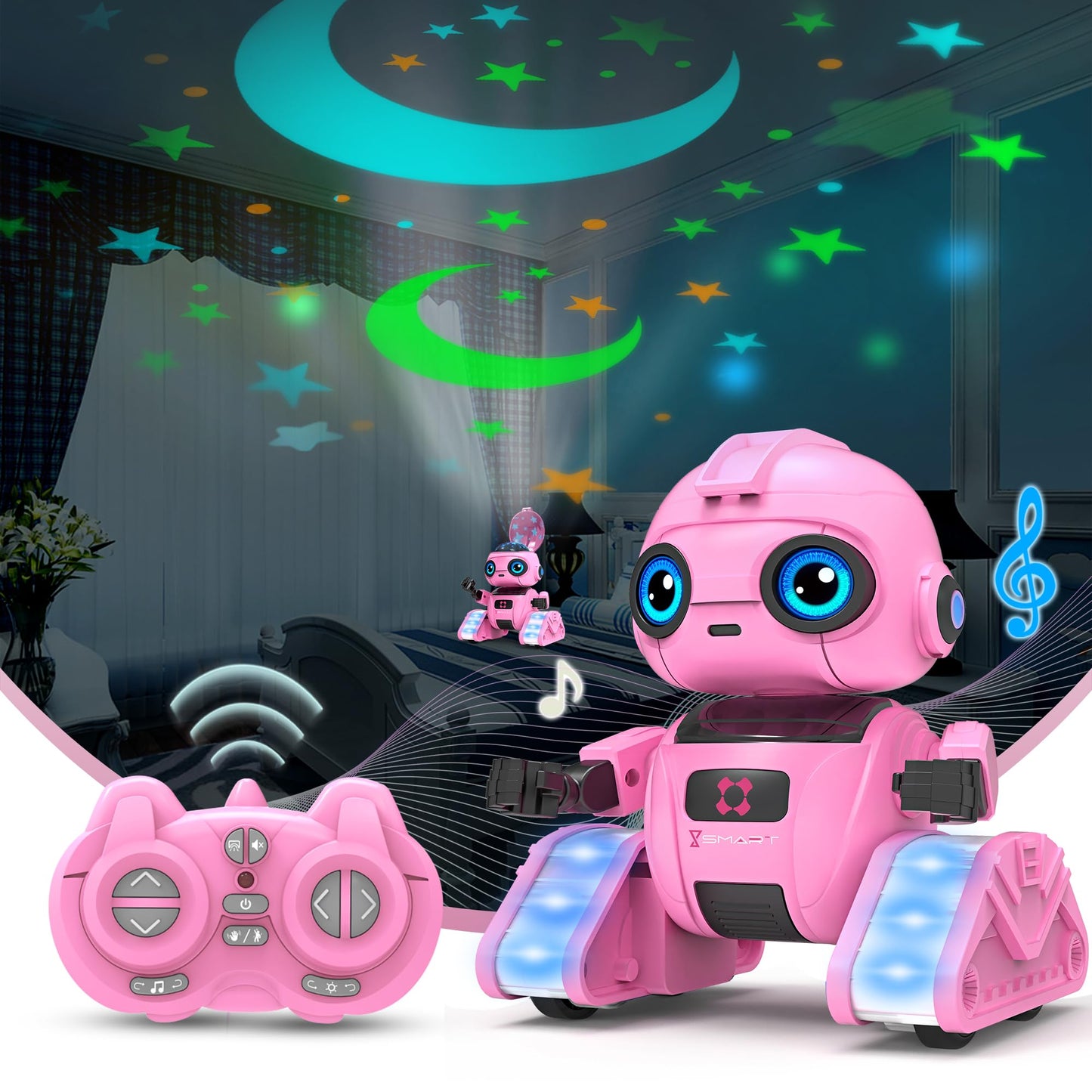 Robot Toys for Boys and Girls, Rechargeable Remote Control Robot with Auto-Demonstration, Light Projection, Dance Moves, Music, and Gesture Sensing –Toy Robot Gifts for 6+ year old Girls (Pink)