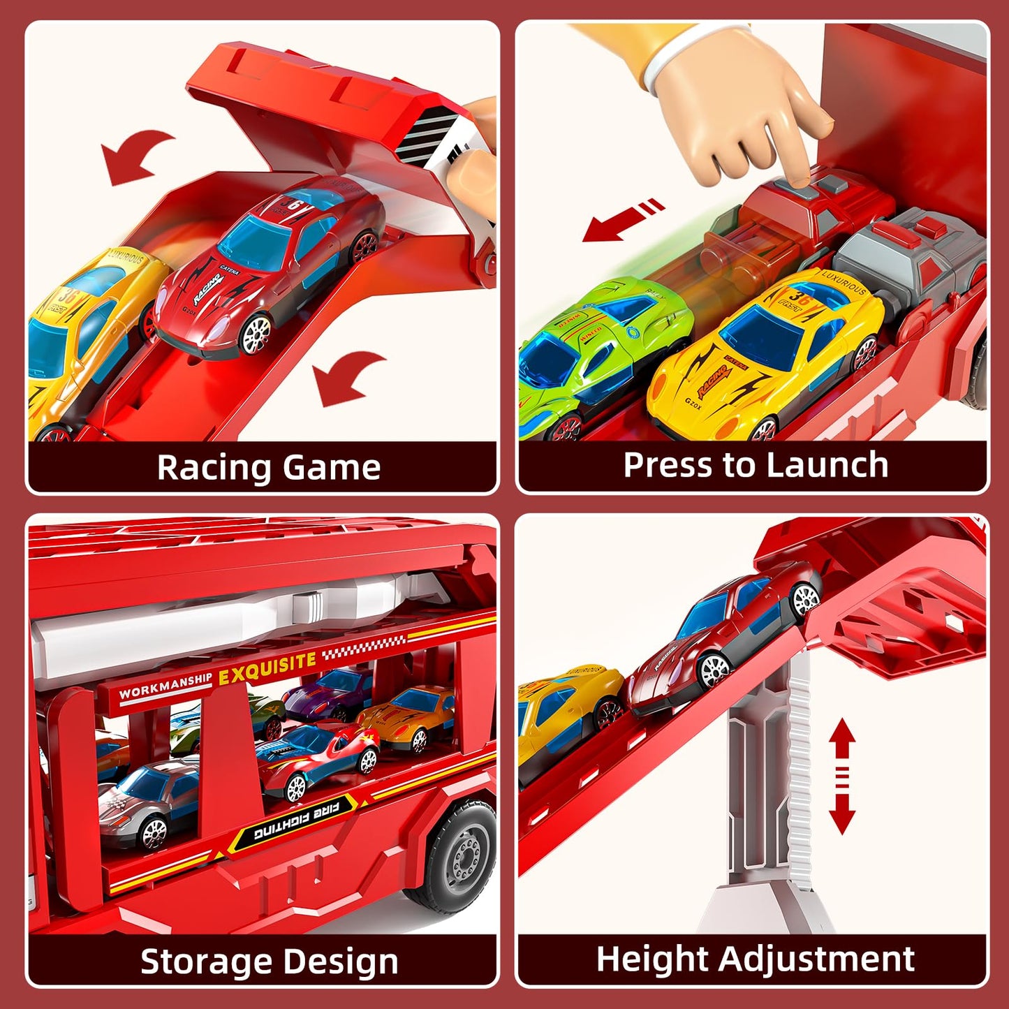 Novaluki Truck Toys for Kids, Transport Vehicle with 12 Die-Cast Car, Double Race Car Track Cars Ramp Toy, Carrier Truck for Toddler 3-5, Christmas Birthday Gift for 3 4 5 6 7 8 Years Old Boys Girls