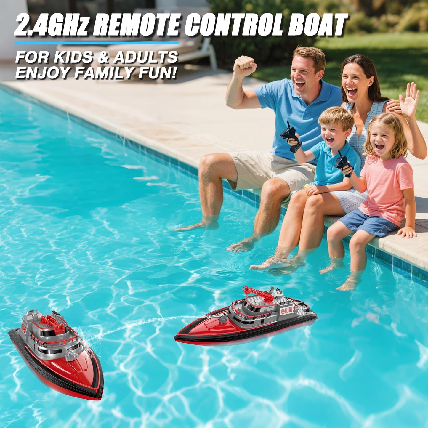Cheerwing RC Boat, Remote Control Fireboat Firefighter for Kids, One-Key Water Spary, 2 Batteries for 40 Mins Run Time, 15KM/H High Speed Pool Toys for Boys Girls and Adult