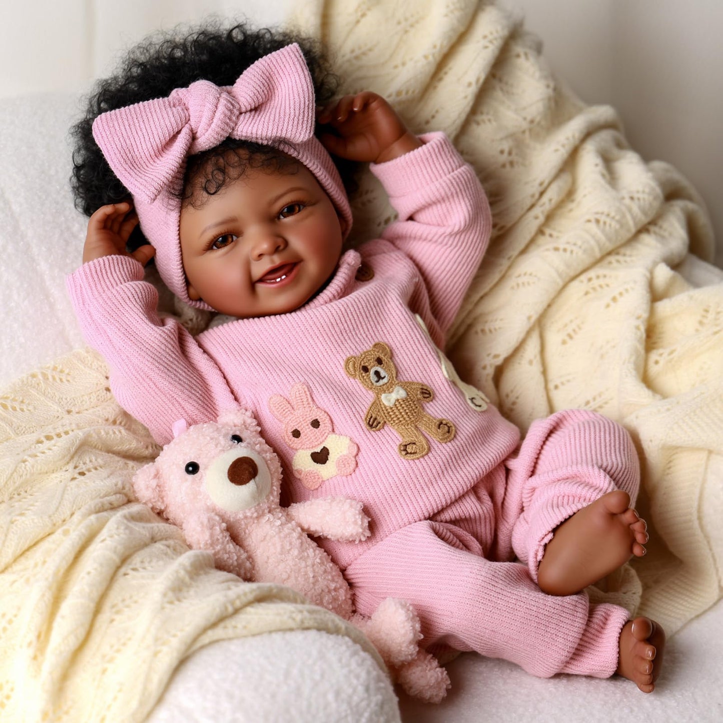 BABESIDE Lifelike Reborn Baby Dolls Black - 17-Inch Baby-Soft Body & Curls Realistic-Newborn Baby Doll African American Real Life Baby Dolls Cloth Body for Kids