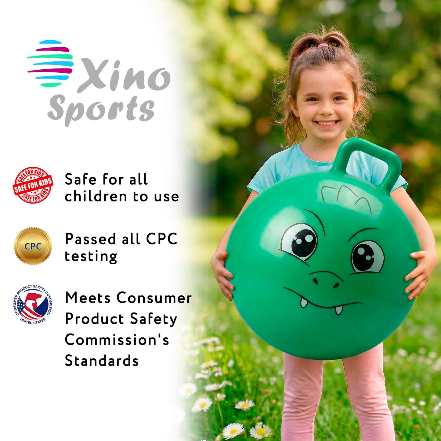 Xino Sports Hopping Ball for Kids - 18 Inch Hopper Ball with Handle, Green Jumping Bouncer Toy for Indoor and Outdoor Play