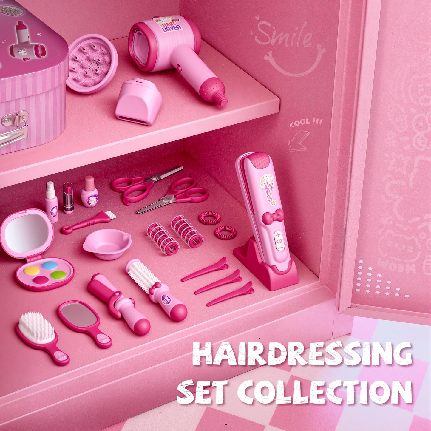 Hair Salon Toys for 5 Year Old Girls, Makeup Kit for Kids 3-5 4-6, Pretend Hair Styling Set for Girls 5-7 6-8 with Sound and Lights, Role Play Dress Up Birthday Gifts for 3 4 5 6 Girl