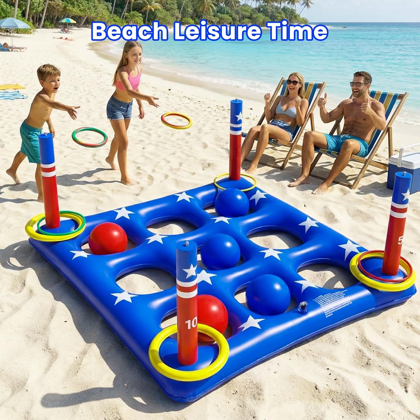 Pool Party Toys Games Set - Giant Inflatable Tic Tac Toe Float Game, Outdoor Pool Games for Adults Kids Family Pool Toys for 2-10 Players, Fun Swimming Beach Yard Activities with 10 Balls for Ages 6+