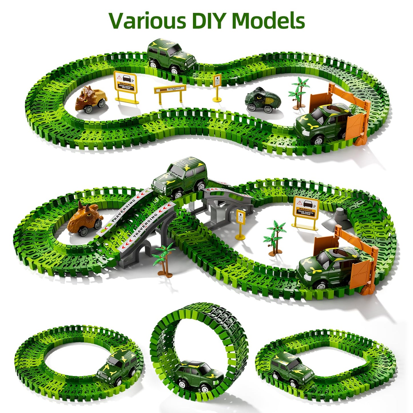 iHaHa 169 PCS Dinosaur Race Car Track Toys for Kids Toddler Boys Ages 1-3 3-5 4-7, Dinosaur Race Tracks Toys with Light, Sound & Spray, Birthday Dinosaur Toys Gifts for 2 3 4 5 Year Old Boys