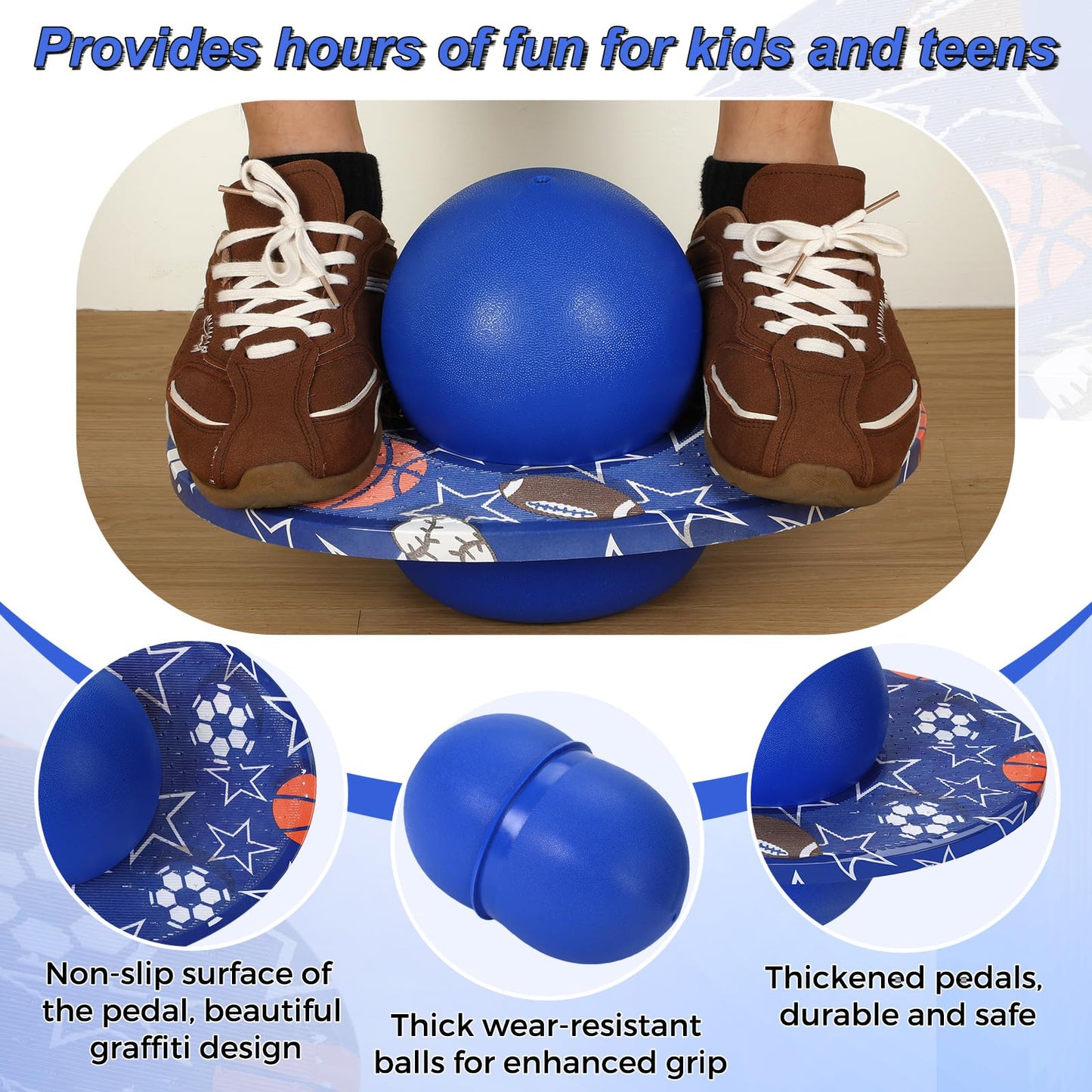 WinnerWhy Pogo Trick Ball for Kids, Up to 160lbs, Pogo Stick Jumper for Boys Girls Balance Bounce Board Ball with Pump Safe Fun Indoor Outdoor Gift Toy for Christmas(Blue, Orange,Sporty Style)