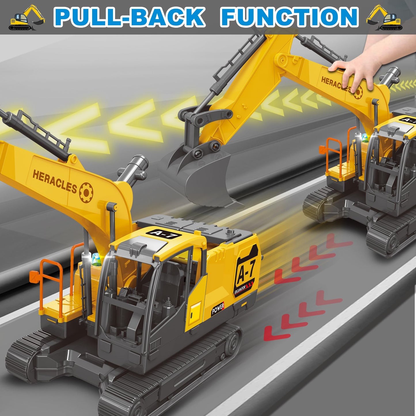 Dwi Dowellin Toys for 3 Year Old Boys,Excavator Toys for Kids with 6 Metal Racing Cars and 2 Engineering Vehicle,Foldable Ejection Vehicle with Lights & Sound for 3 4 5 6 7 Years Old Gifts