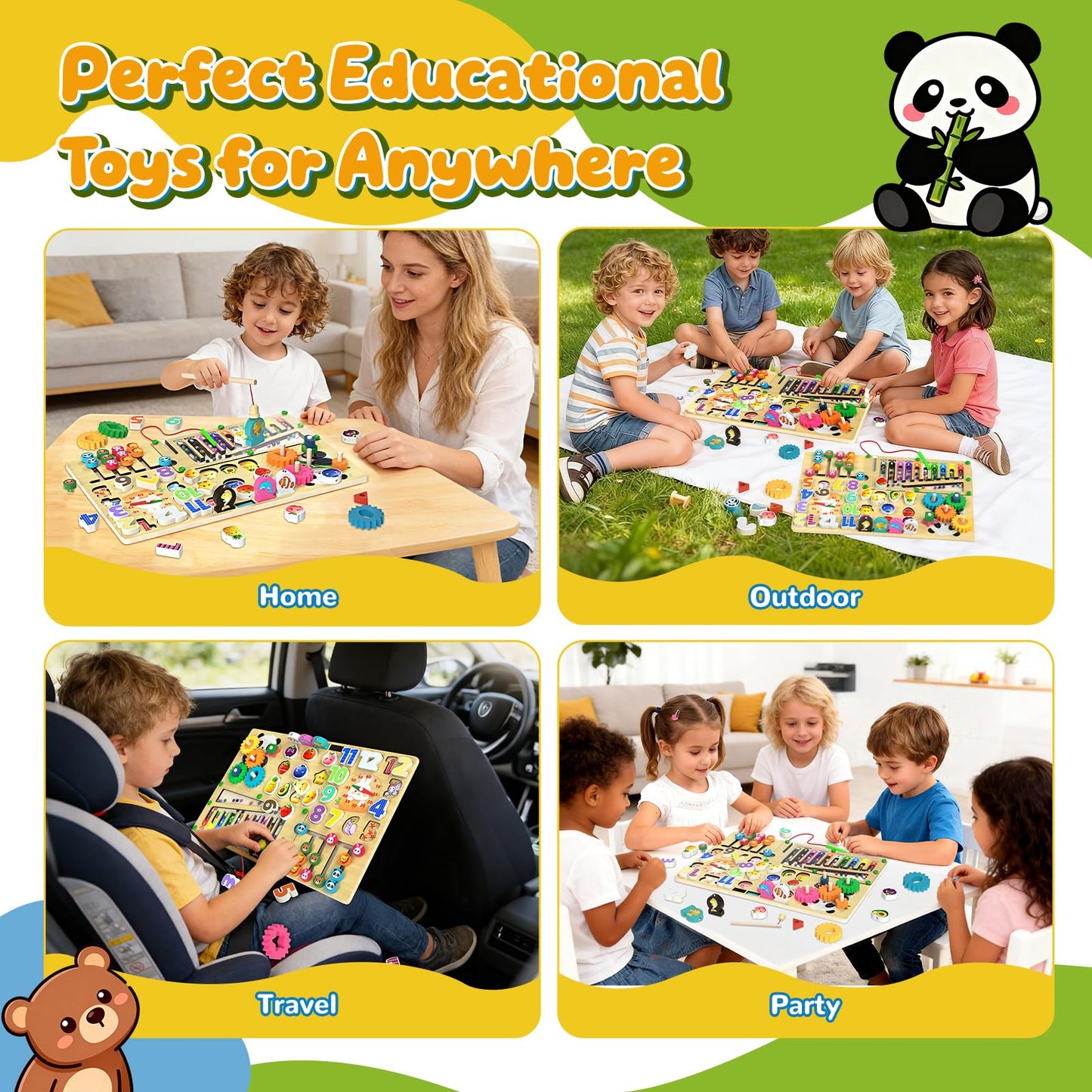AOSITE Busy Boards Wooden Kids Toys 9-in-1 Montessori Toy Wooden Puzzle Board for Toddlers Montessori Wooden Educational Toys for Baby Boys Age 1 2 3 Year Old Birthday Girl Gifts Quiet Toys for Kids