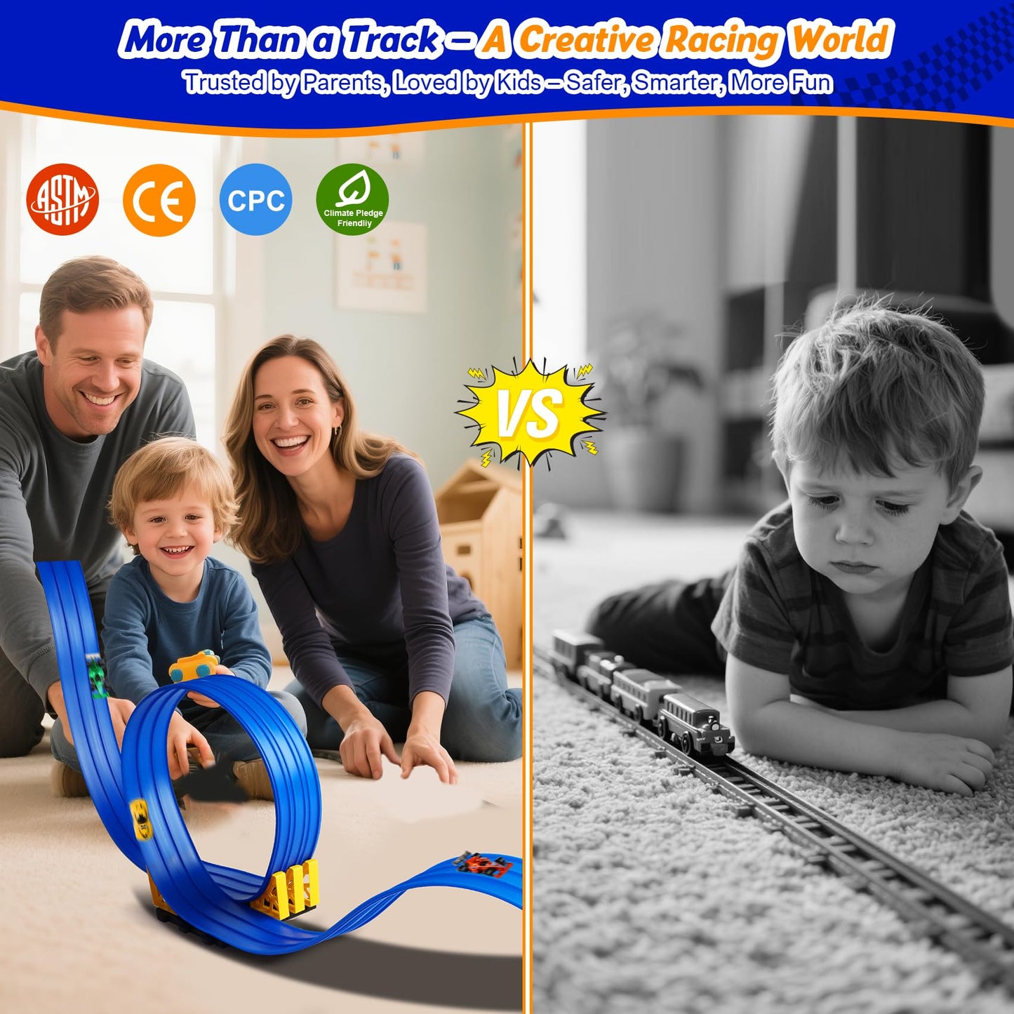 3-Lane Flexible Race Track for Kids: 15ft DIY Bendable Ramp with Suction Cups – Portable Roll-Up Car Track for Kids Compatible with 1:64 Diecast Cars – Easter Birthday Gift for Boys Girls Ages 3+