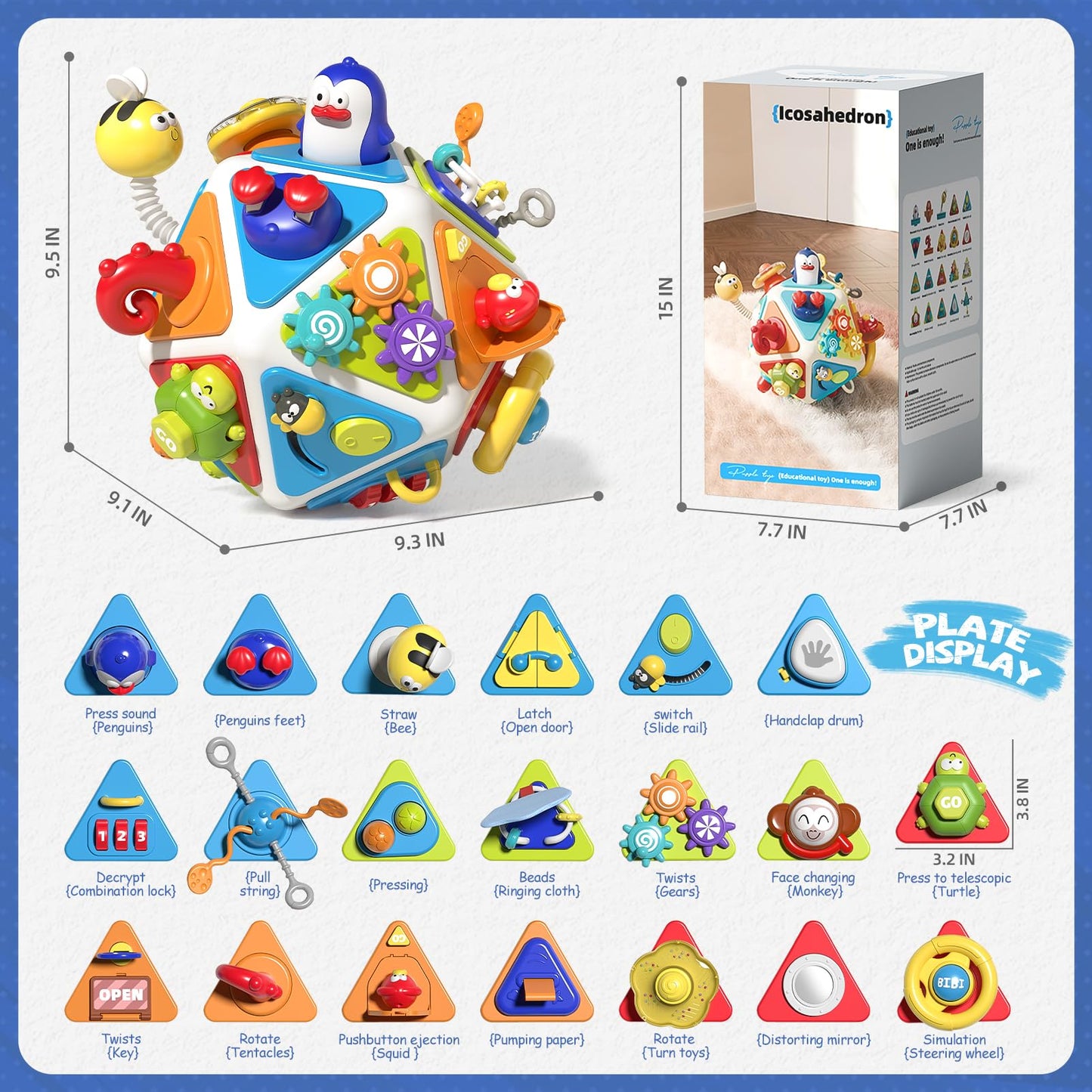 MEWOCHEE 20-in-1 Toddler Busy Board Cube Toys, Early Educational Montessori Sensory Toy for Toddler 1-3, Montessori Toys for 1 2 Year Old Boys Girls Kids, Travel Toy Gifts for 1 2 Year Old Boy Girl