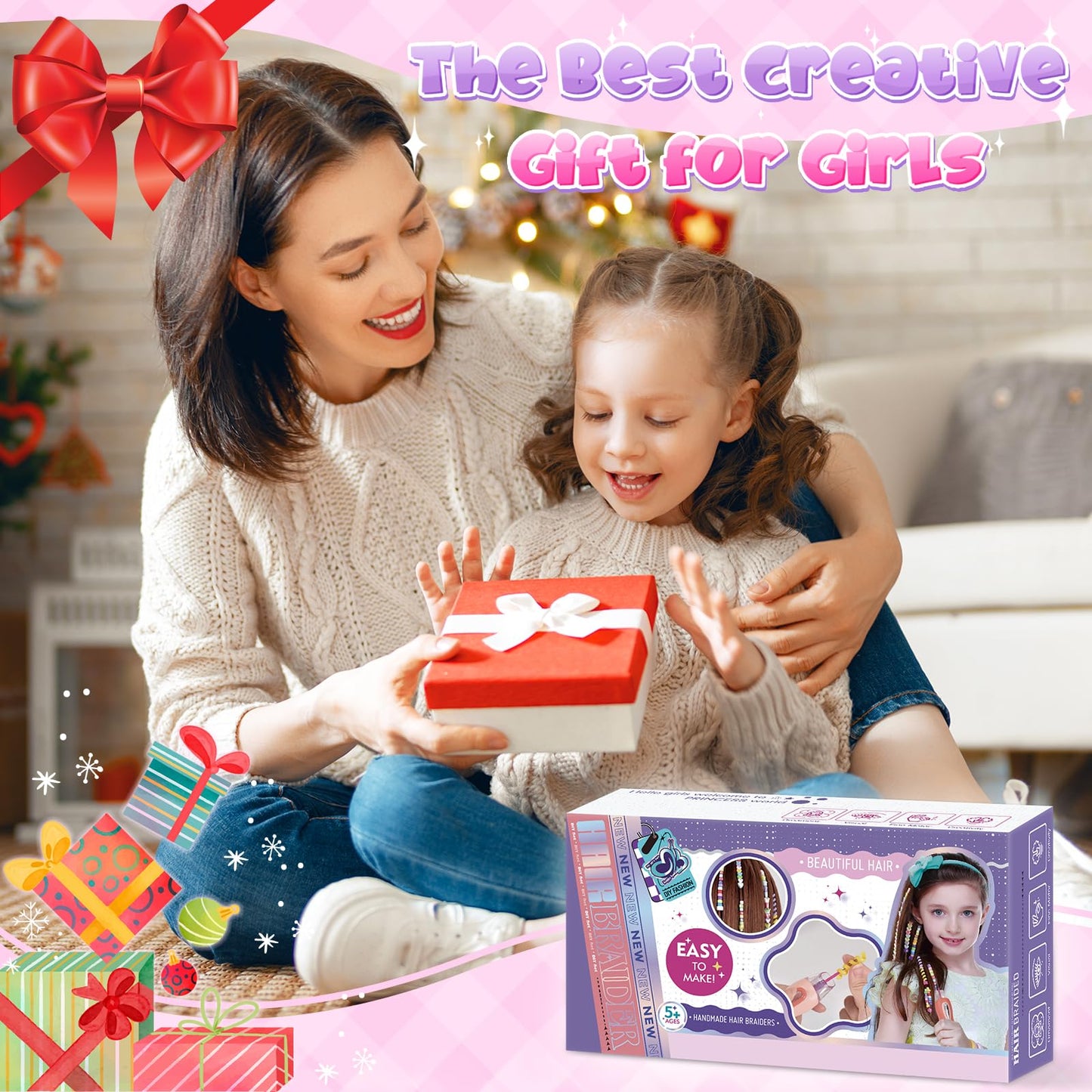 Hair Beads Jewelry Set for Girls, Gifts for 5 6 7 8 9 10 Year Old Girl, Kids DIY Hair Accessories Kits with Reusable Beads, Hair Gem Stamper Kit for Kids Girls Age 6-12 Creative Birthday Gifts Toys