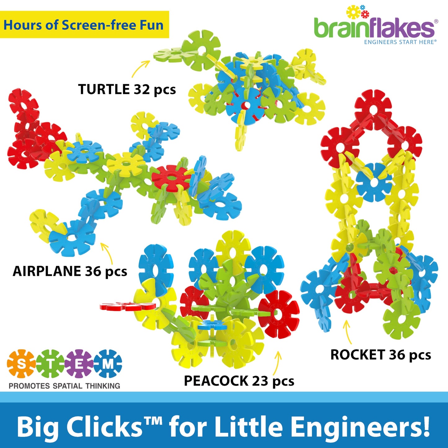 Brain Flakes 40 Piece Big Clicks Set - A Great Stem Toy for Both Boys and Girls