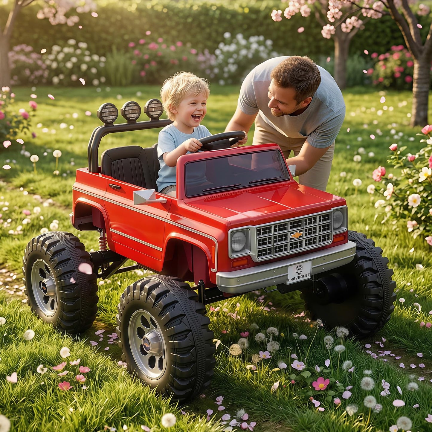 MUKIDY 24V Ride on Car, Licensed Cheyenne Truck w/2X200W Motor, 24 Volt Ride on Toys Power Big Wheels for Big Kids,Remote Control Music,Red