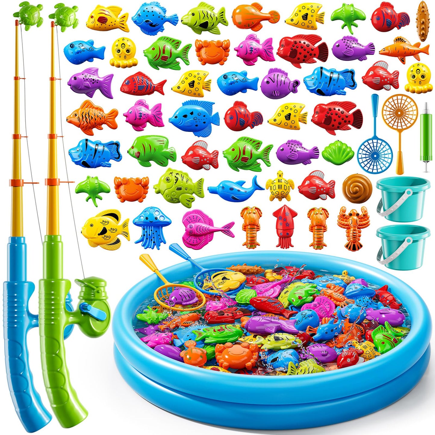 KIZONLY Magnet Fishing Game for Kids 3-5 4-8 - Fish Toys for Kids 3-5, Bathtub Floating Toy Fishing Pole, Water Table Pool with Rod Net, Bath Outdoor Gifts for Toddlers Baby Age 3 4 5 6 7 8 Year Old