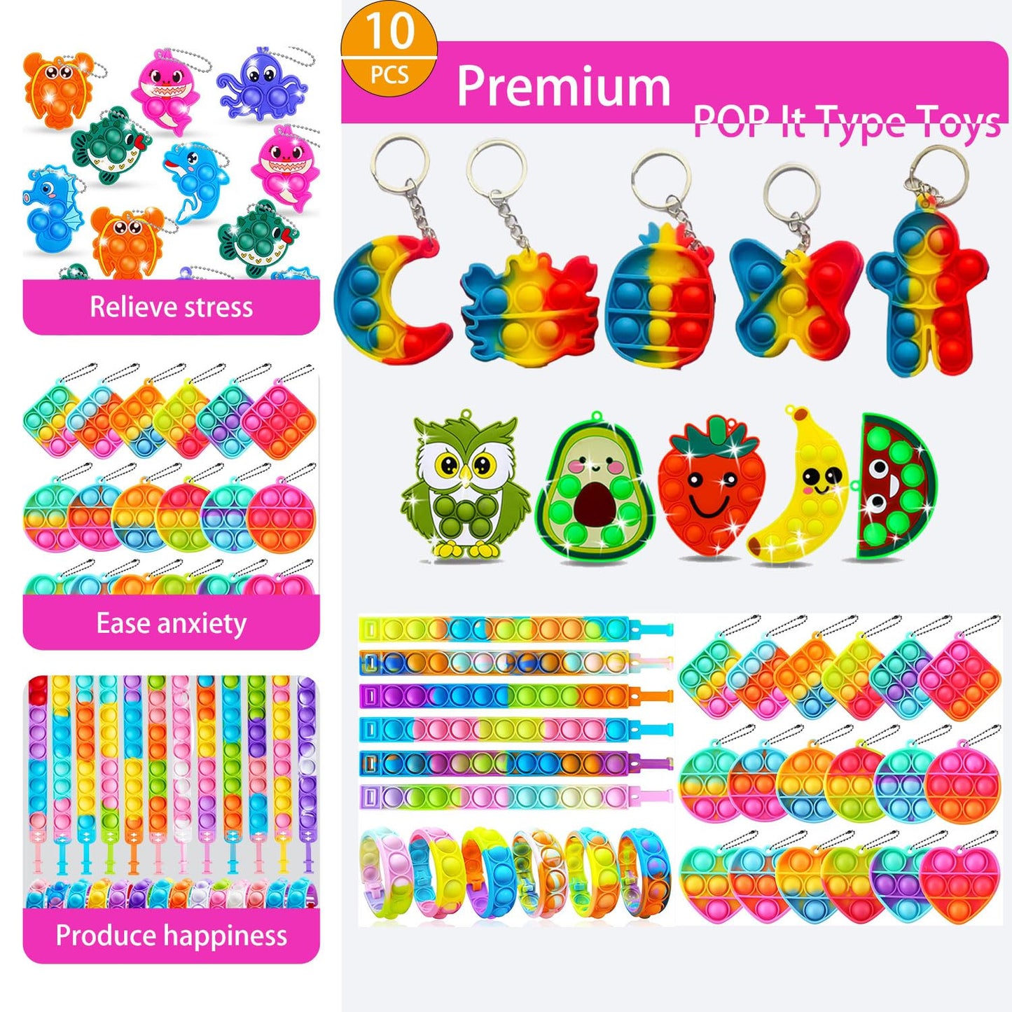 136 Pcs Pop Kids Party Favors Toys Bulk,5-in-1 Classroom Prize Box for 4-10 Ages Boys Girls,Carnival Treasure Box Stuffers Fidget Pop Its,Arts & Educational Toys Goody Bag Fillers,Pinata Stuffers