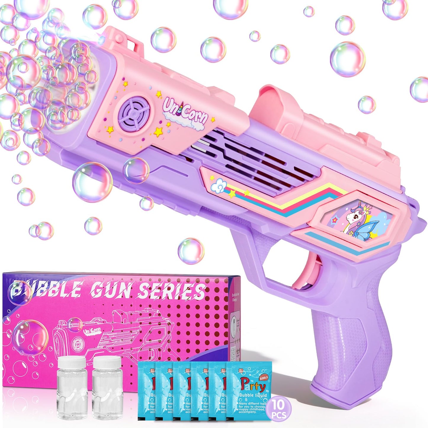 Amiabling Unicorn-Bubble Gun：Unicorn Toys for Girls Age 4-6, Outdoor Toys for Kids Ages 4-8, 3+ Year Old Girl Gifts, Easter, Summer, Wedding, Party Favors, Halloween, Birthday Gifts
