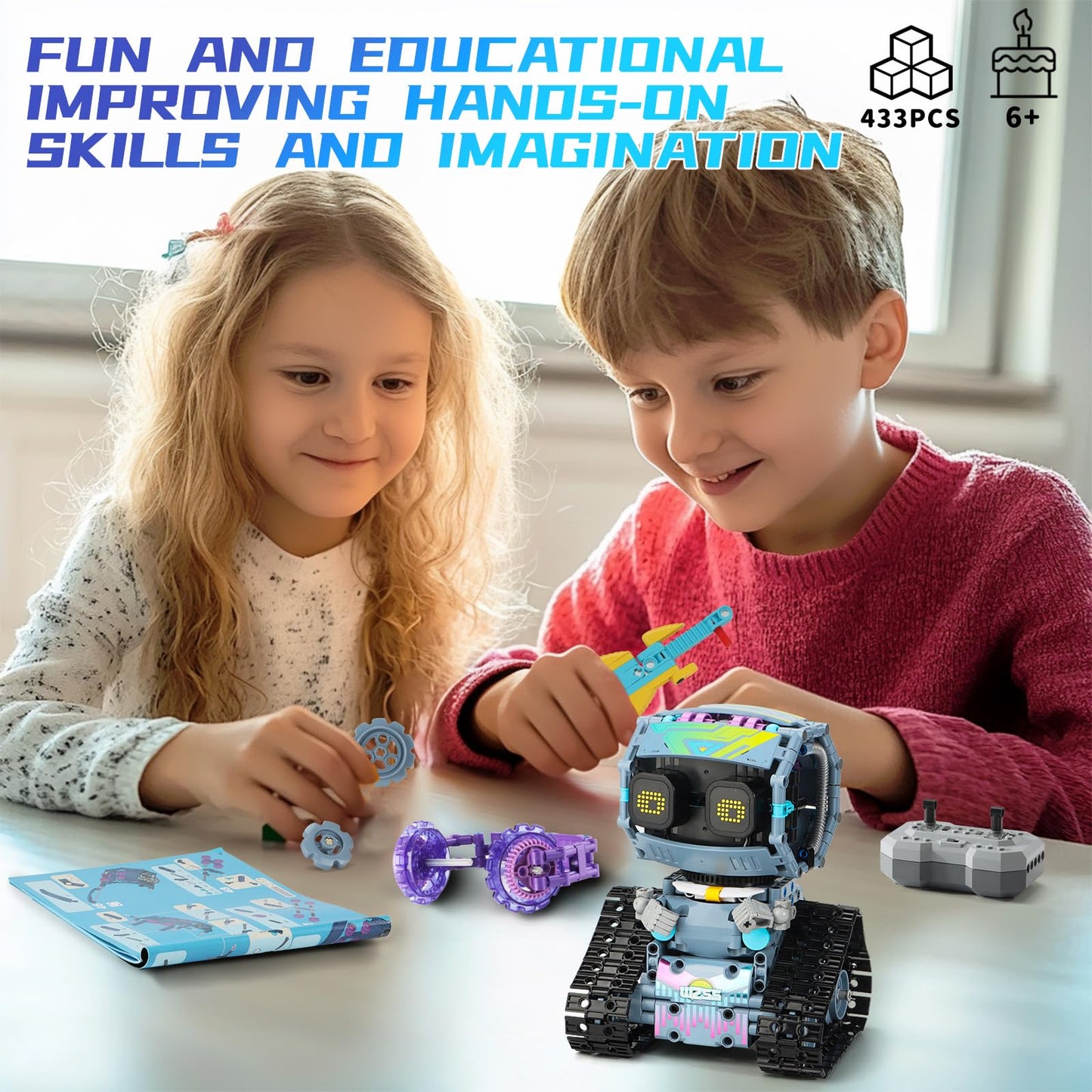 STEM Robot Building Kit, 3 in1 Remote & App-Controlled Robotic Toys, Robot Building Blocks Set with LED Eyes & Sound, Christmas Birthday Gifts for Boys Girls Age 6 7 8 9 10 11 12+ Year Old (433 Pcs)