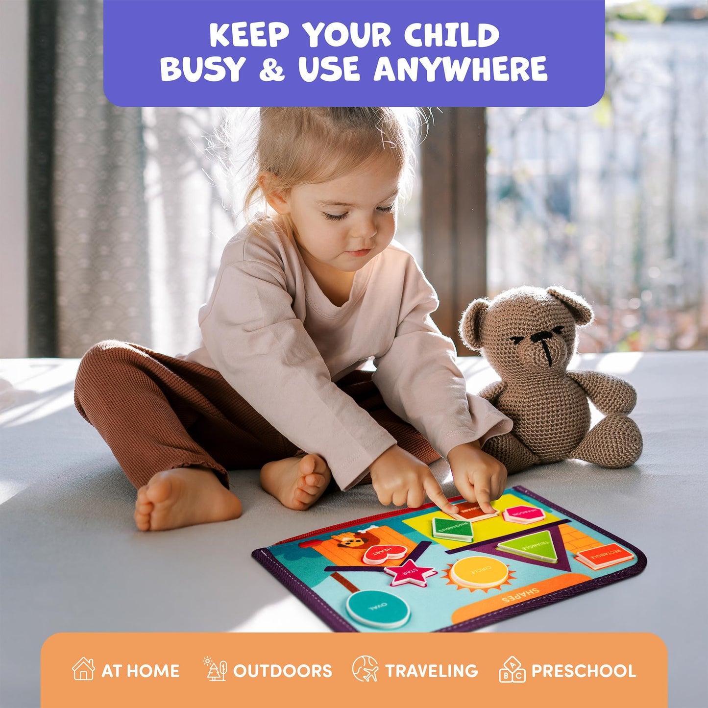 Clever Fox Play Busy Book for Toddlers 1-3 Year-Old – Baby Busy Board Book – Montessori Felt Activity Board for Learning Fine Motor Skills, Car Airplane Travel Toy – Birthday Gift for Kids Ages 1+
