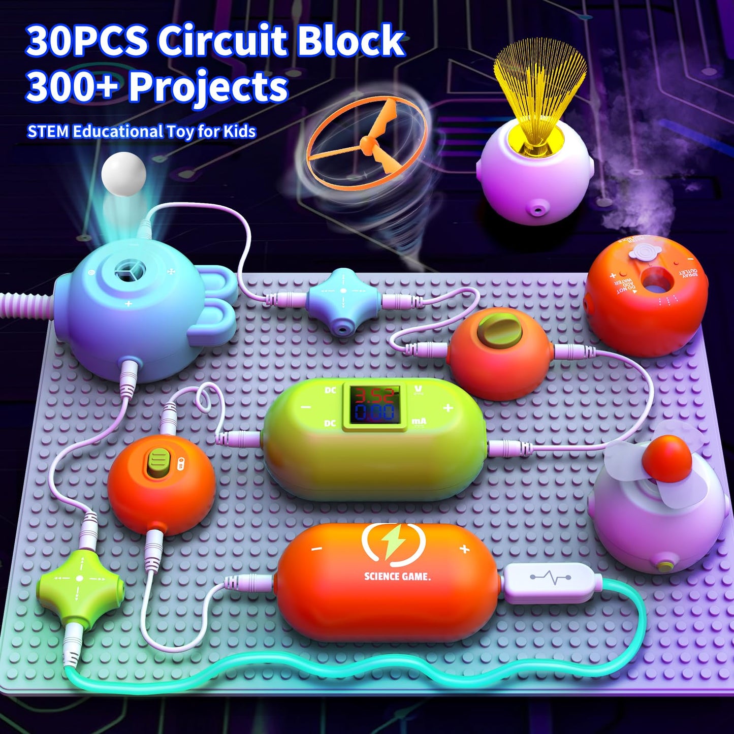 RISUNTOY Electronic Circuit Building Blocks STEM Toy, 31PCS Circuit Modules Fan RGB Light, 118 DIY Projects No Welding Tool-Free Science Kit, Educational Physics Gift for Kids Boys Girls 3-12