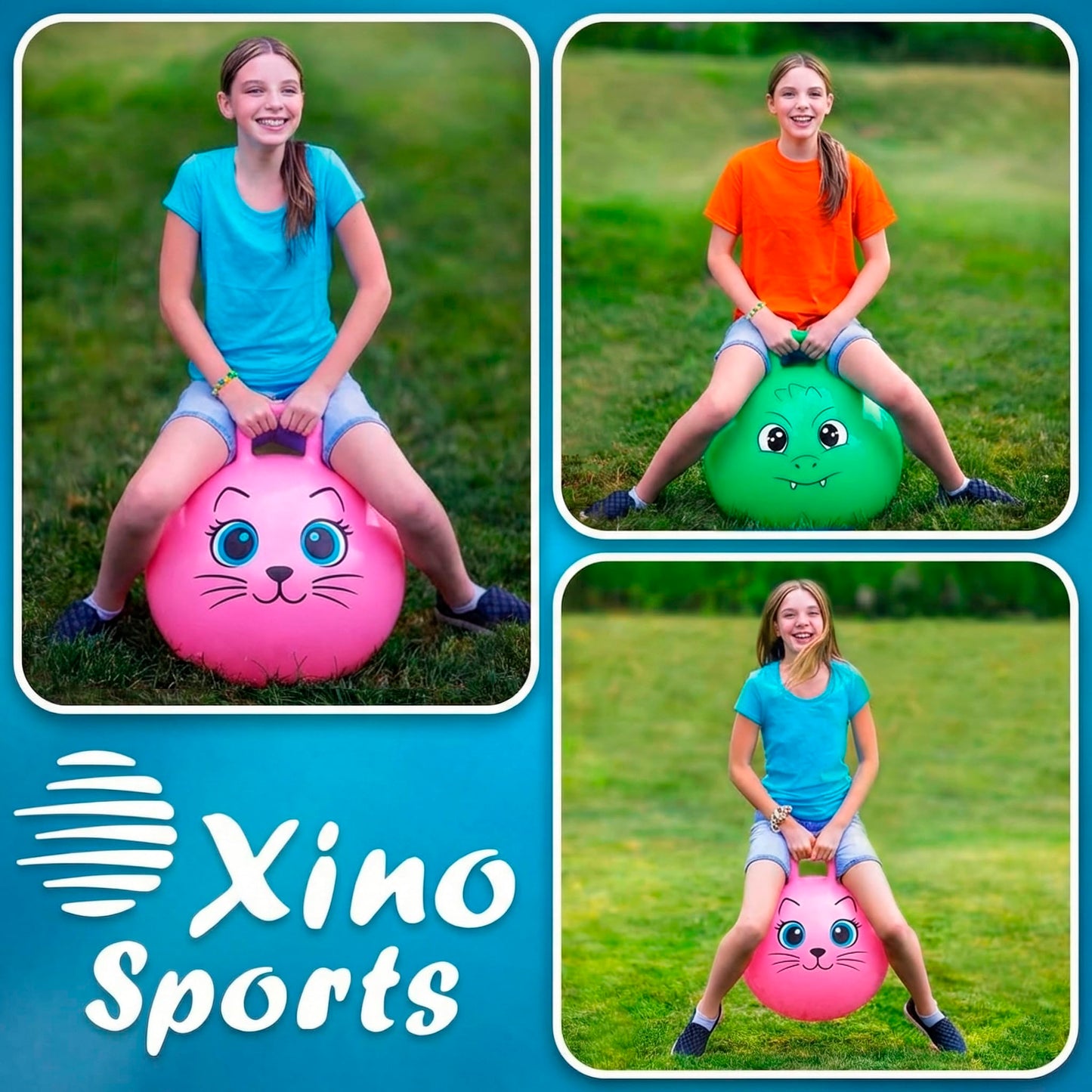 Xino Sports Hopping Ball for Kids - 18 Inch Hopper Ball with Handle, Green Jumping Bouncer Toy for Indoor and Outdoor Play