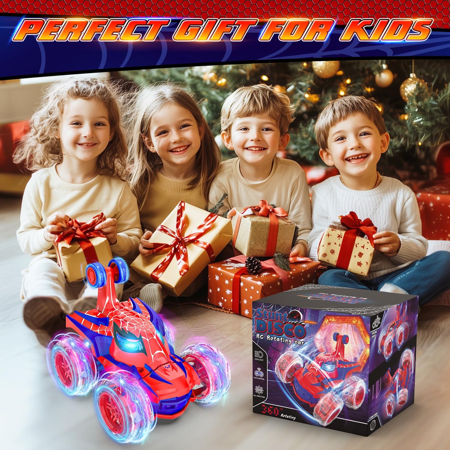 Mafbeanl Remote Control Car Stunt RC Cars 360° Rotating with 2.4GHz Rechargeable Wheel Lights Toys Car Gift for Boys 3 4 5 6 7 8 9 10 11 12 (Red)
