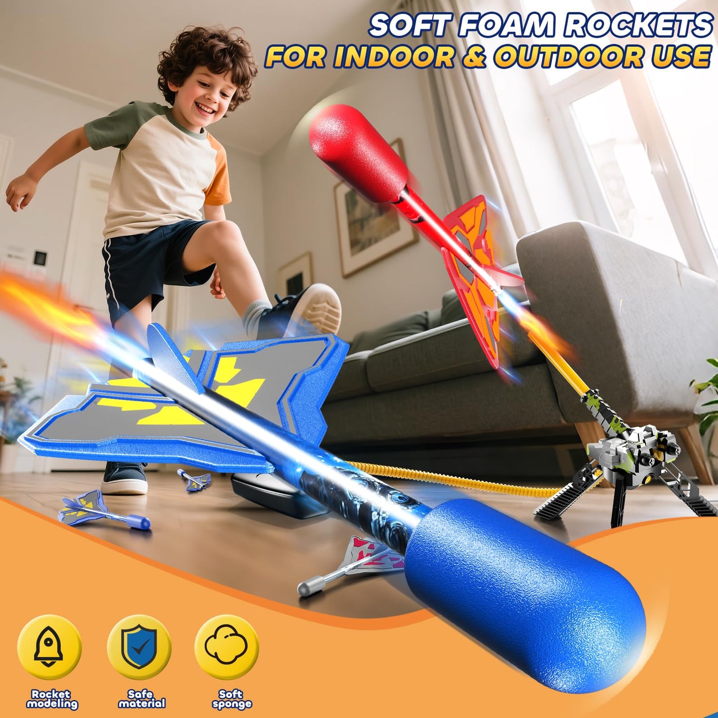 DULONIME Rocket Launcher for Kids with 8 LED Airplane Rockets and 2 Tank Launcher, Outdoor Toys for Toddlers, Rockets for Kids Age 4-8, 2 3 4 5 Year Old Boy Birthday Gift, Launching up to 120+ Feet