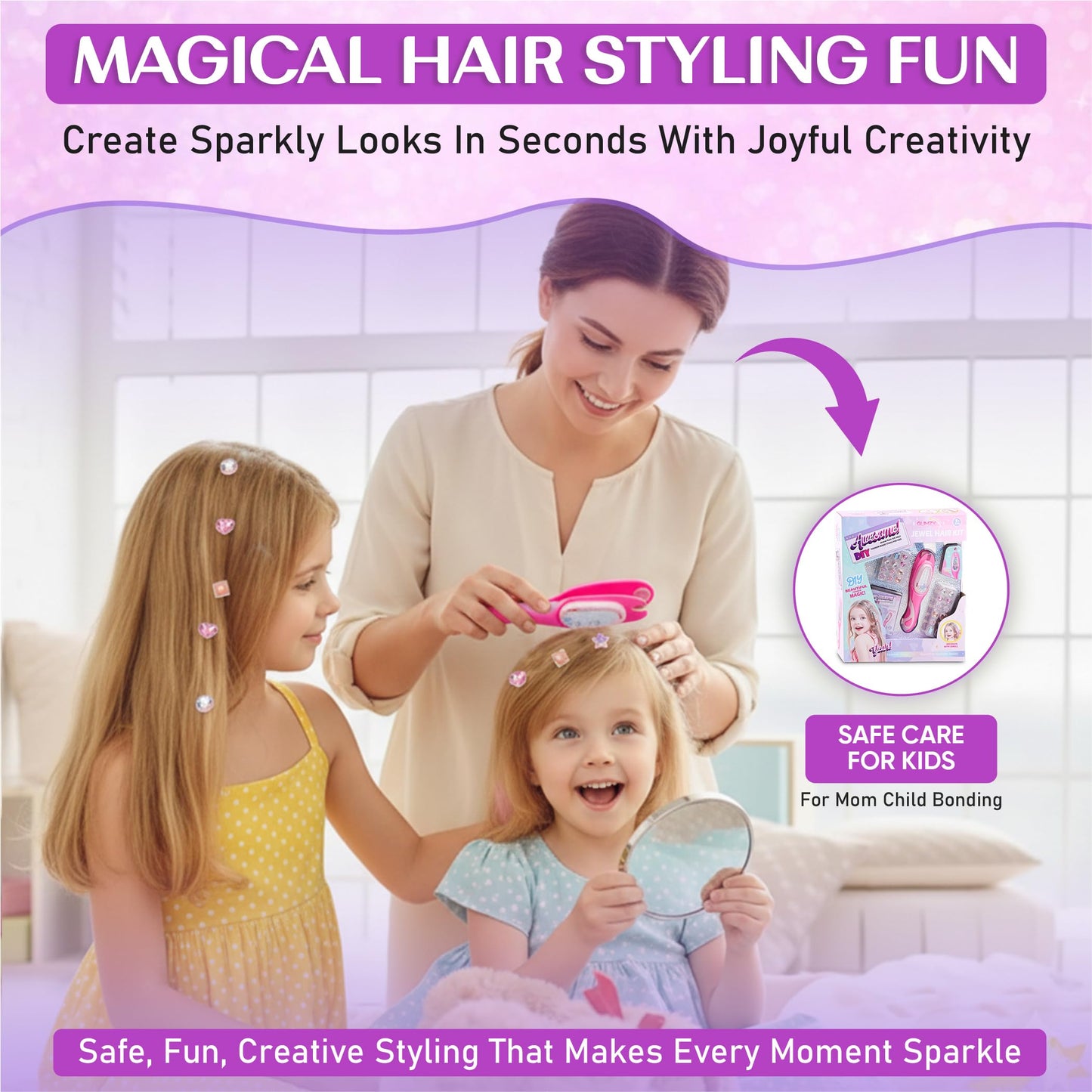 GLIMZY Hair Gem Stamper Kit for Girls – DIY Jewel Hair Applicator with Large Gems, Premium Hair Jewelry & Bling Toy Gift for Kids Ages 3–12
