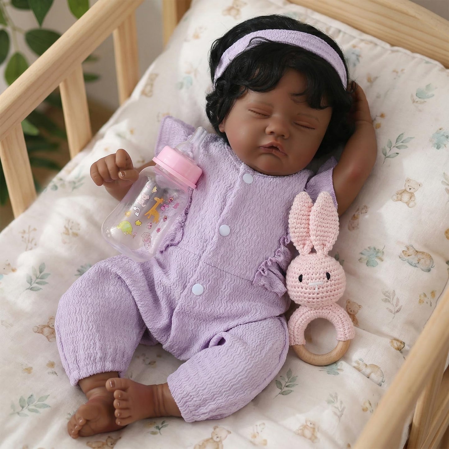 WOOROY Reborn Baby Dolls Black Girl - 18 Inch Lifelike African American Newborn Doll, Real Life Sleeping Babies Weighted Soft Cloth Body, Gift Toy Set with Accessories for Kids Age 3+