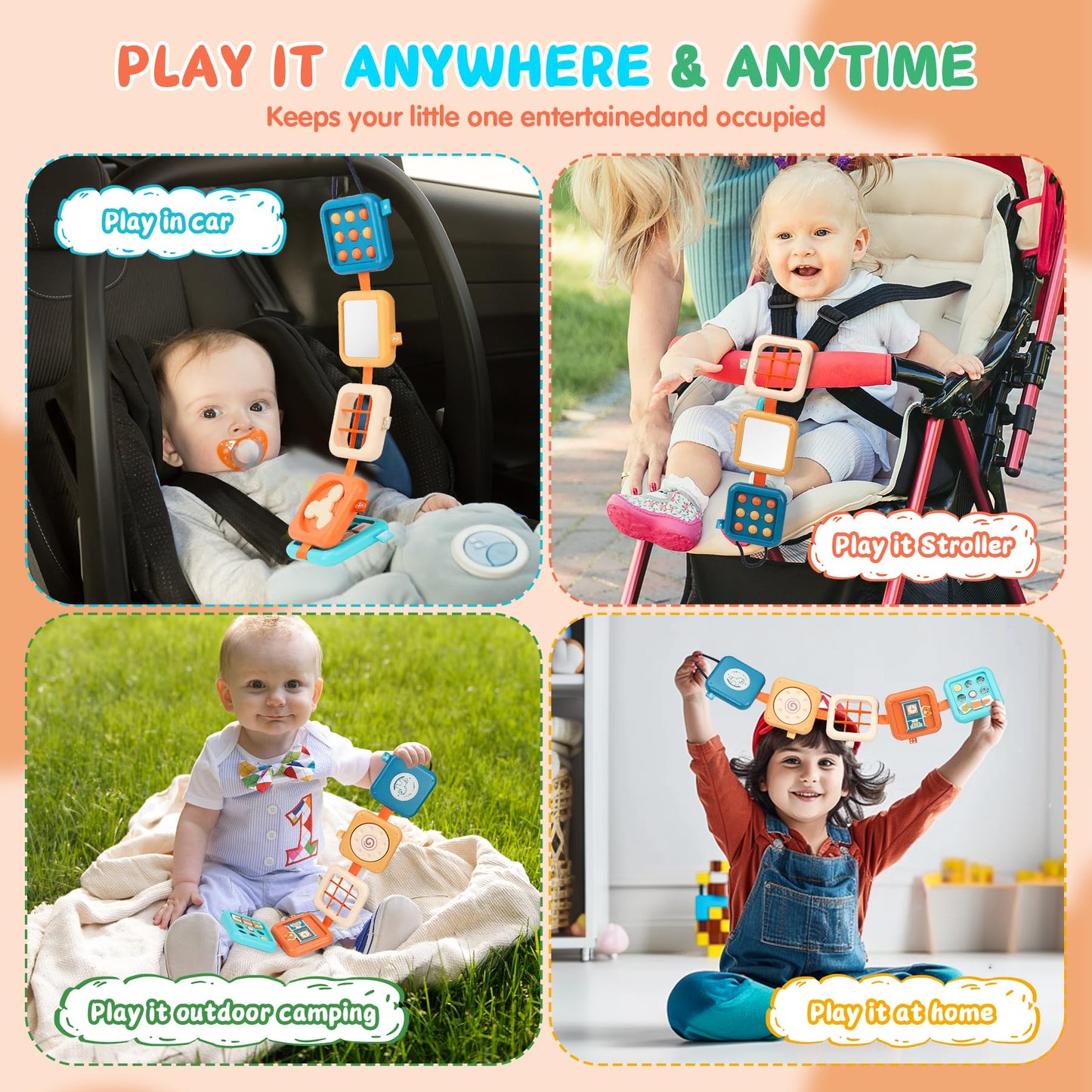 SOSUSHOE Busy Board for 1 Year Old, Travel Toys for Toddler 1-3 on Plane Car, Montessori Busy Board Busy Cube, Toys for 1 Year Old Boy Girl, Easter Basket Stuffers for Toddler