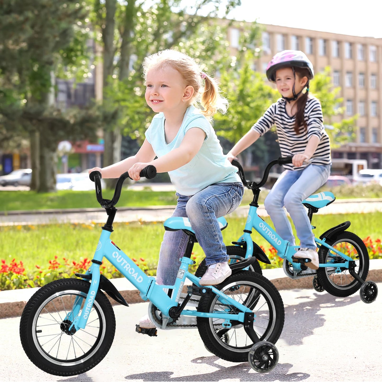 Max4out Folding Kids Bike for 3-9 Years Old Boys and Girls 14/16/18 Inch Foldable Kids' Toddler Bicycles with Flash Lighting Training Wheels and Dual Handbrakes, Baby Bike-14 Blue