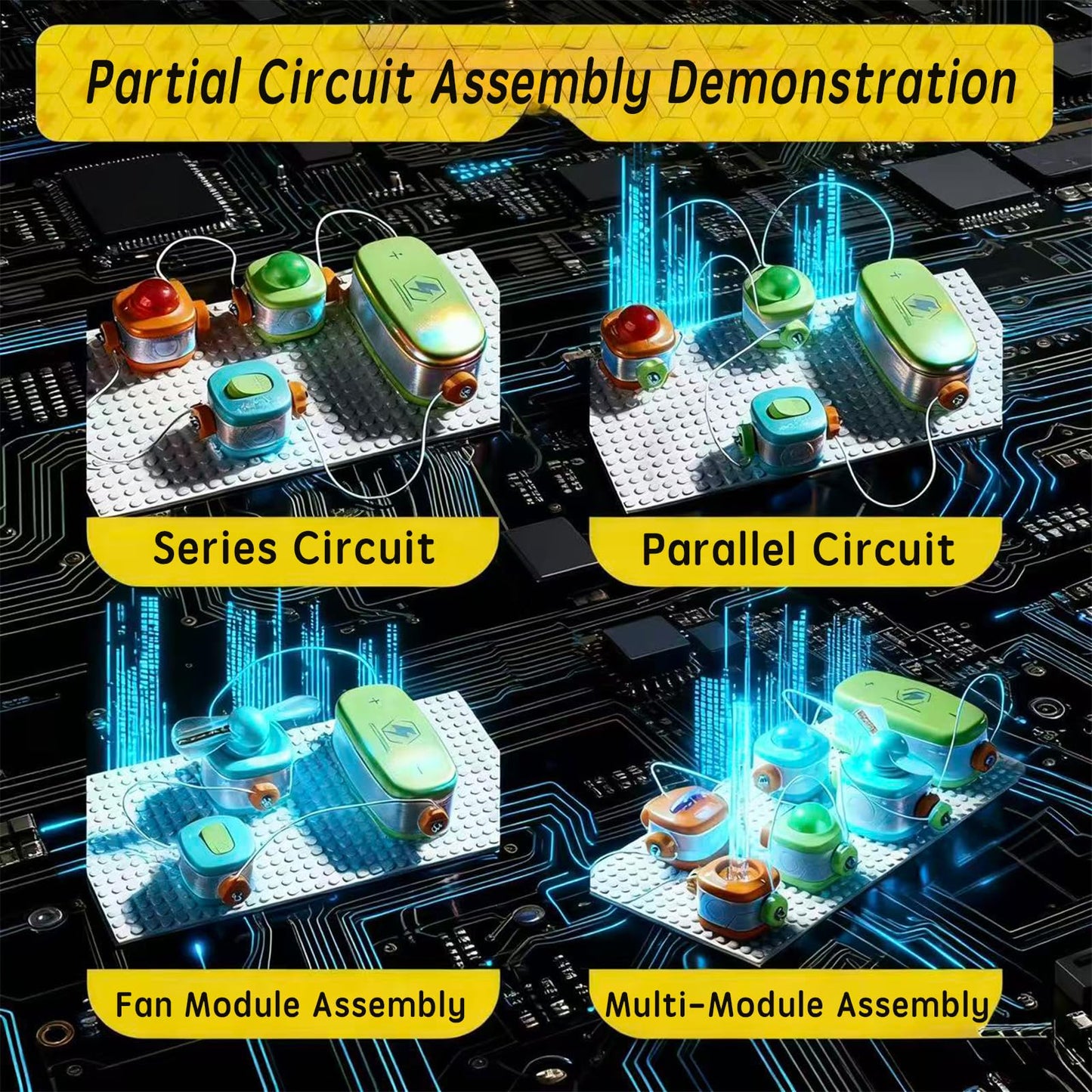 Science Kits for Kids - STEM Educational Circuits Kit for Kids, 168 Projects 37 Circuit Parts Electronics Building Blocks, Science Experiment Toy - DIY Engineering Gift for Boys Girls Ages 3+