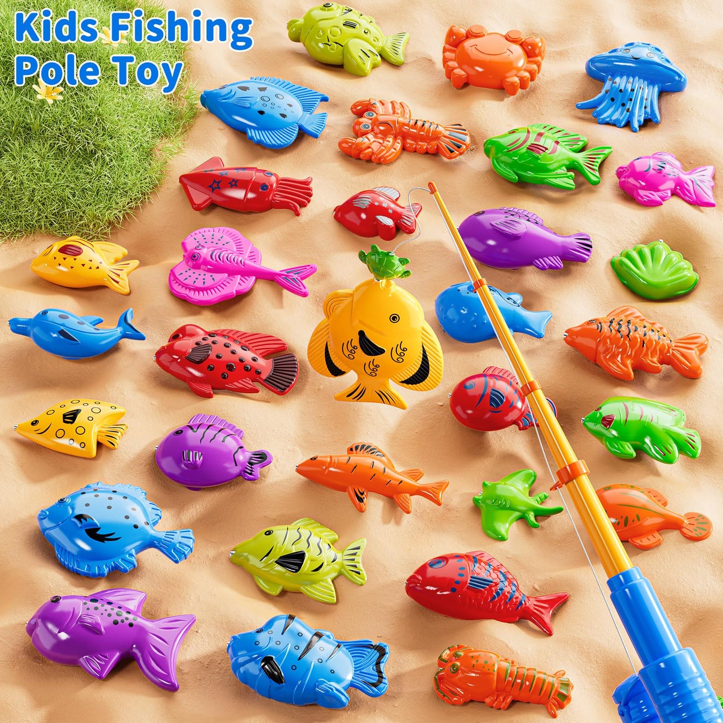 KIZONLY Magnet Fishing Game for Kids 3-5 4-8 - Fish Toys for Kids 3-5, Bathtub Floating Toy Fishing Pole, Water Table Pool with Rod Net, Bath Outdoor Gifts for Toddlers Baby Age 3 4 5 6 7 8 Year Old