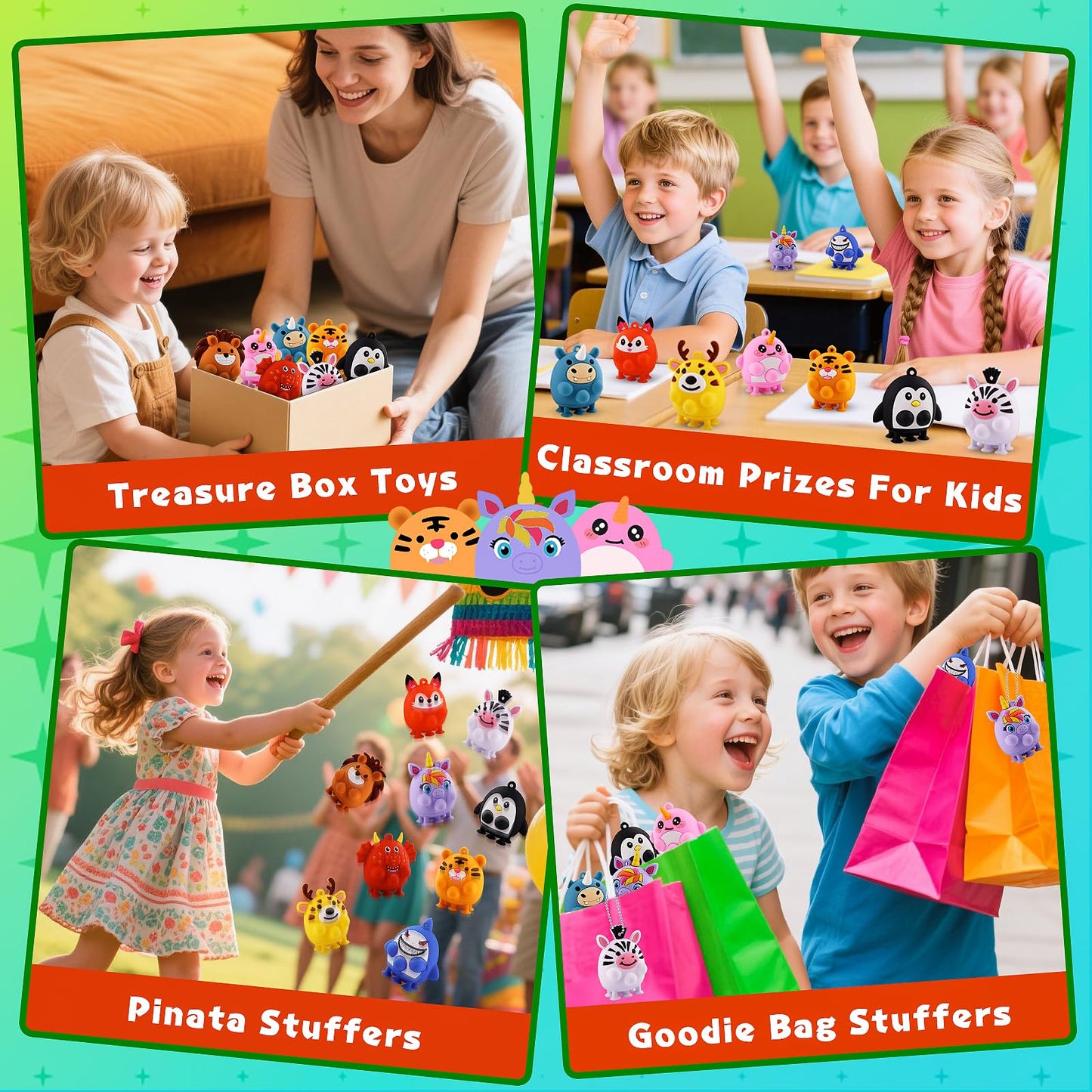 24 PCS Party Favors for Kids, Silicone Animal Pop Fidget Toys with Suction, Birthday Gifts for Boy Girls, Treasure Box Toys, Goodie Bag Stuffers, Prizes for Kids, Pinata Stuffers