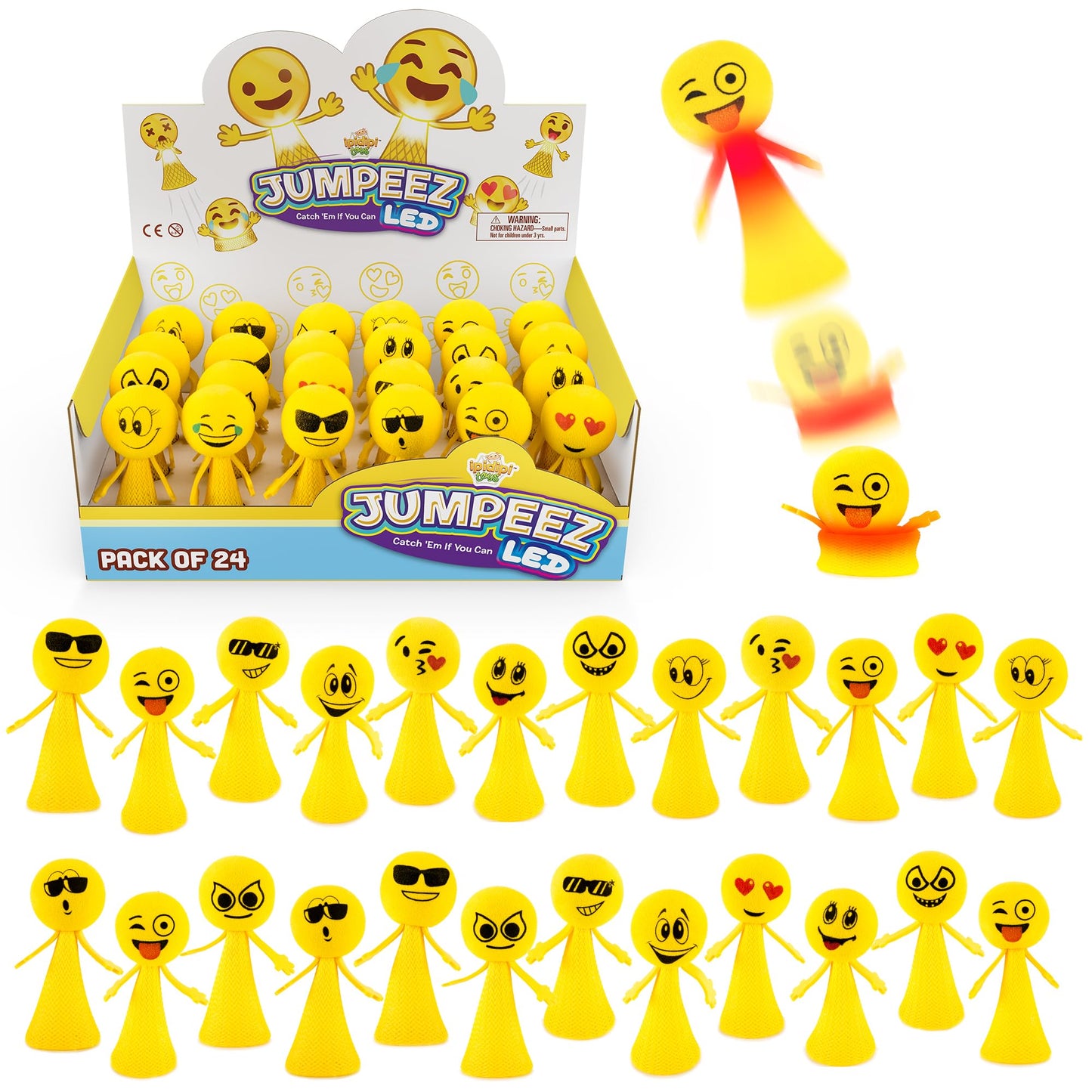 IPIDIPI TOYS Jumpeez LED Rocket Poppers – 24-Pack Light Up Spring Launcher Toys - Birthday Party Favors, Goodie Bag Stuffers, Classroom Prizes for Boys & Girls