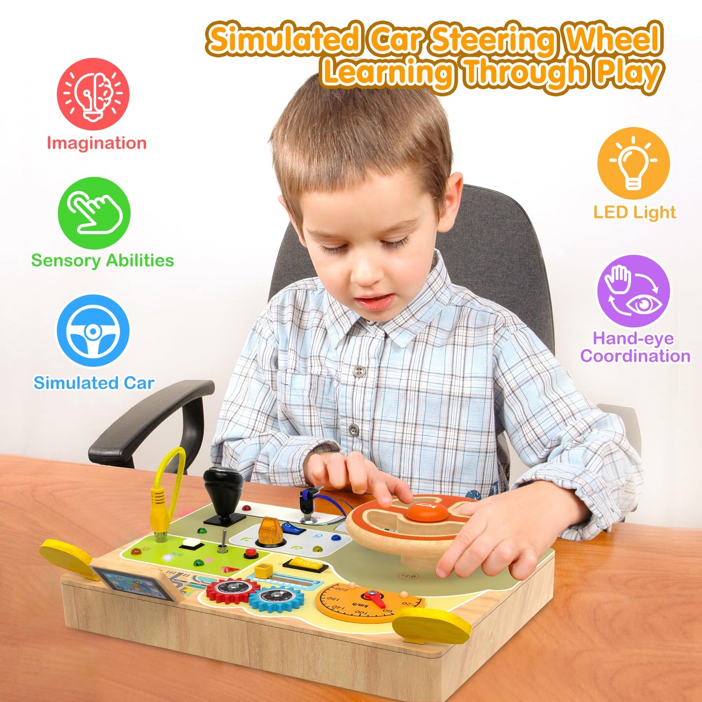 JGOBUB Montessori Toddler Toys - Baby Wooden Busy Board - Sensory Toys with Light Switch - Travel Toys for Educational Toddler Activities for Toddlers 3 4 5 6+ Year Old