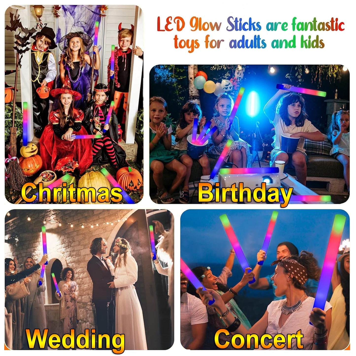 LifBetter Light Up Glow Sticks Bulk, LED Foam Sticks in The Dark with 3 Modes Flashing Led Foam Multicolor Batons Light up Party Favors for Birthdays, Weddings, Concerts, Festivals (30pcs)