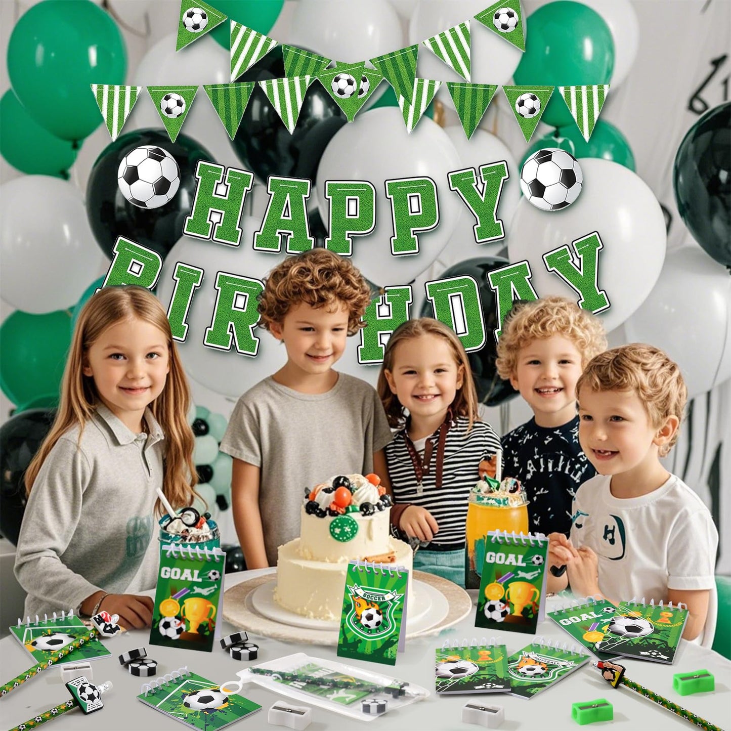 SNLN Soccer Party Favors Birthday Supplies School Stationery Bulk - Mini Notebook Pencil Eraser Bookmark Sharpener Bag Sticker, Goodie Stuffer Pinata Filler Boy Kids Soccer Themed Party Supplies