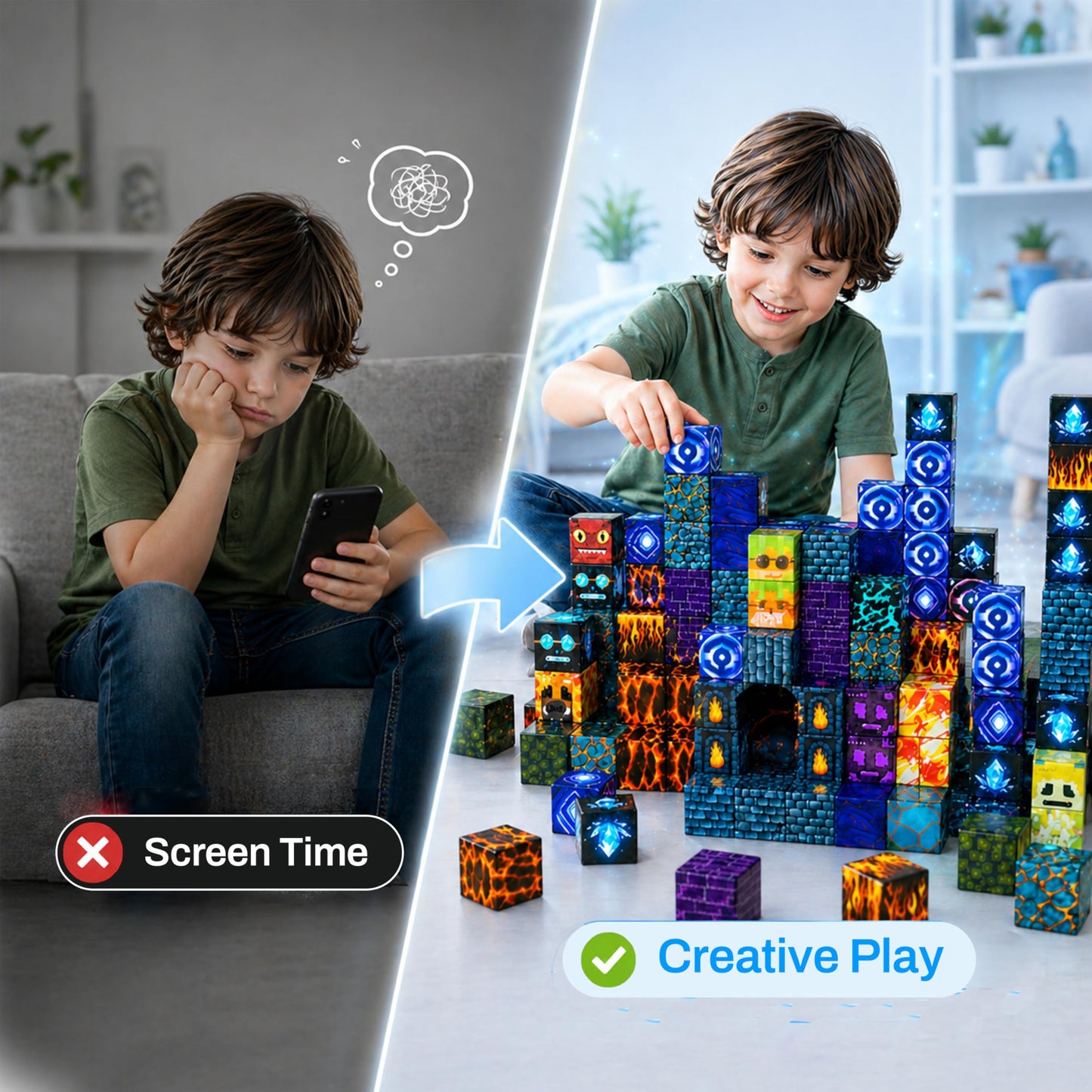 Murayad 200PCS Magnetic Blocks Set for Kids Ages 3+Educational Magnet Building Construction Blocks, Creative Sensory Montessori Preschool Learning Toys & Birthday for Toddlers, Boys & Girls