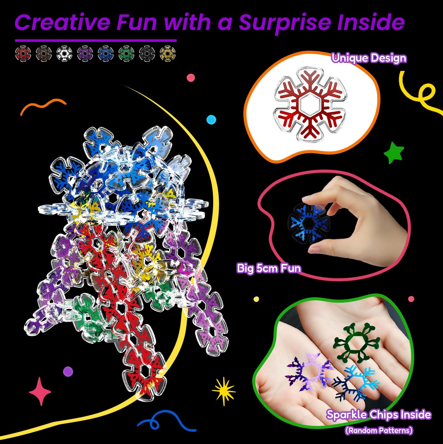 Pleykele Translucent Snowflakes Interlocking Building Chips，360PCS Interlocking Discs, STEM Learning Construction Blocks Toys, Brain Development Playset for Girls and Boys Aged 4+