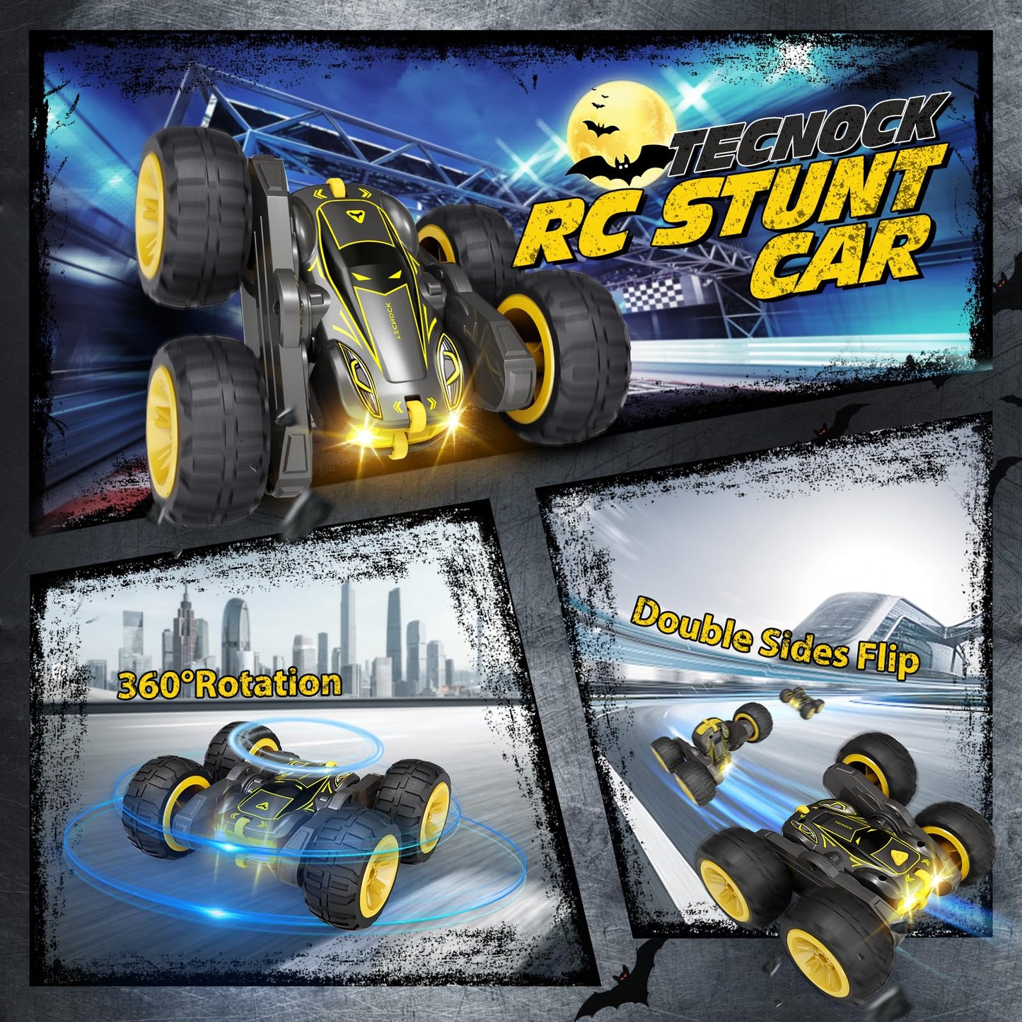 Tecnock Remote Control Car for Kids, 2.4GHz RC Cars with USB-C Easy Charging, 4WD Double Sided 360° Rotates and Flips RC Stunt Car, Toys Gift for Boys and Girls Ages 6-8, 8-12